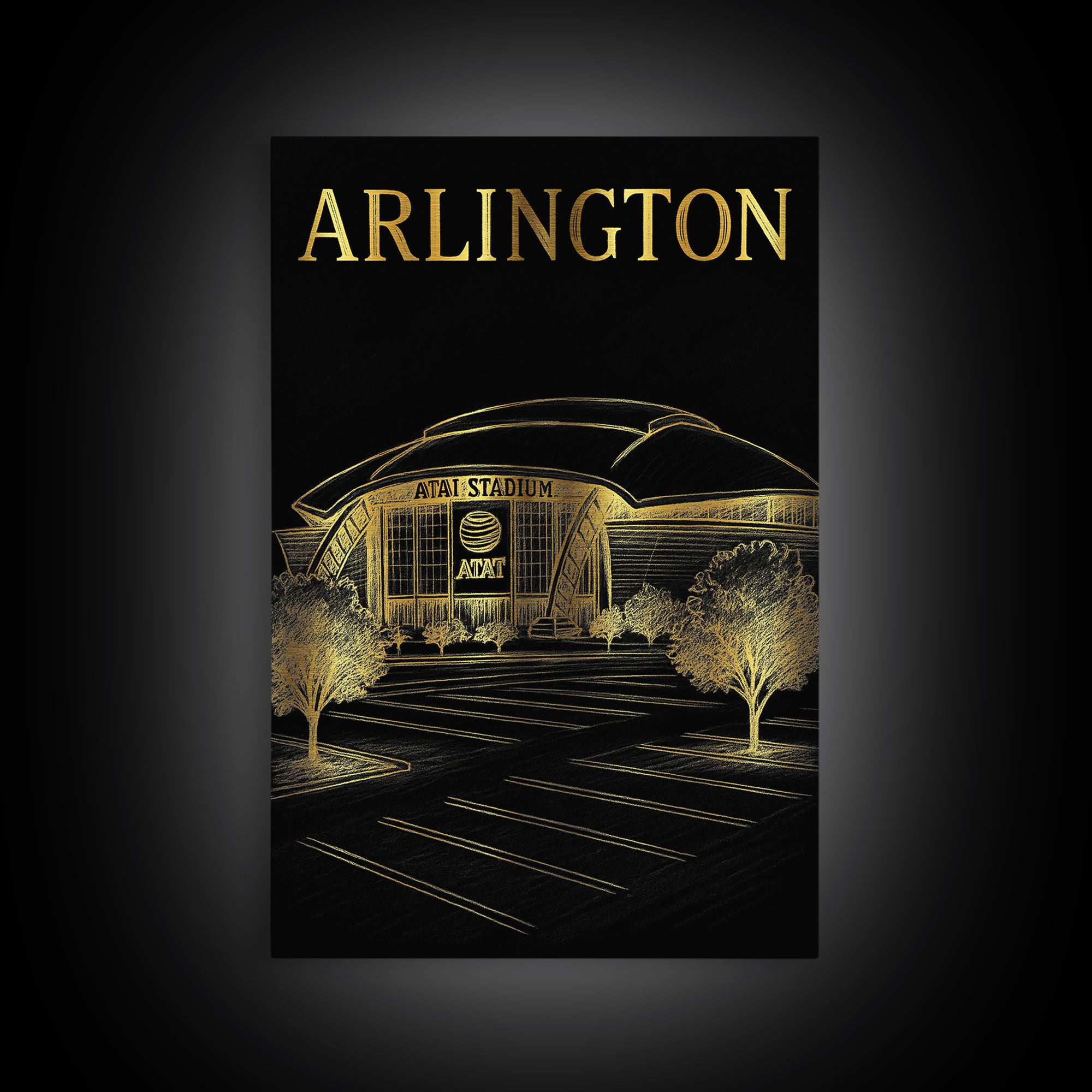 Arlington Texas Travel Poster, Canvas Print, Black And Gold Line Art, Arlington Wall Art, City Art Print, Wall Art, Fine Art Print