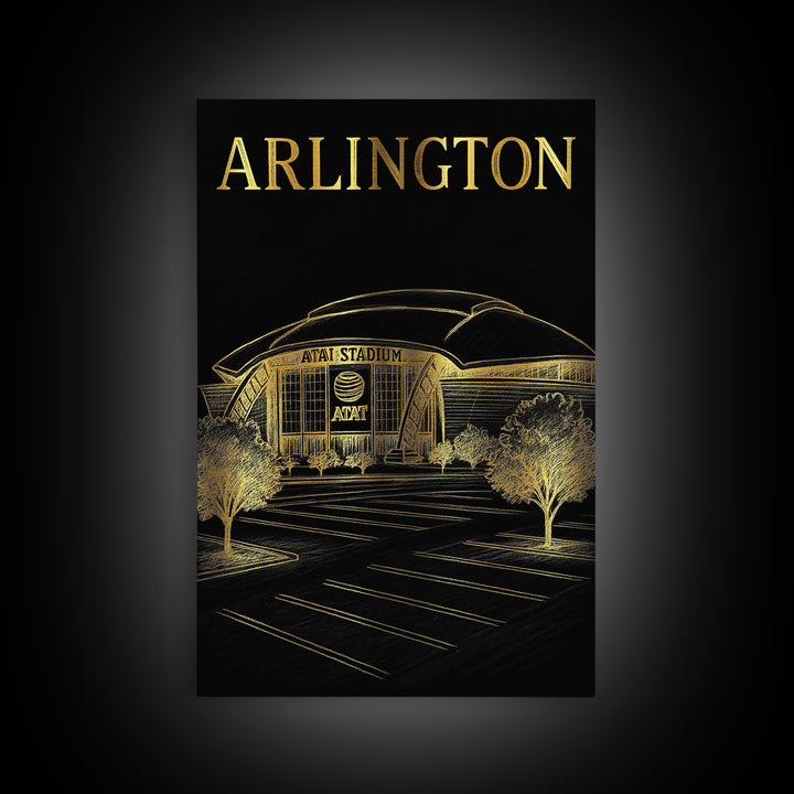 Arlington Texas Travel Poster, Canvas Print, Black And Gold Line Art, Arlington Wall Art, City Art Print, Wall Art, Fine Art Print