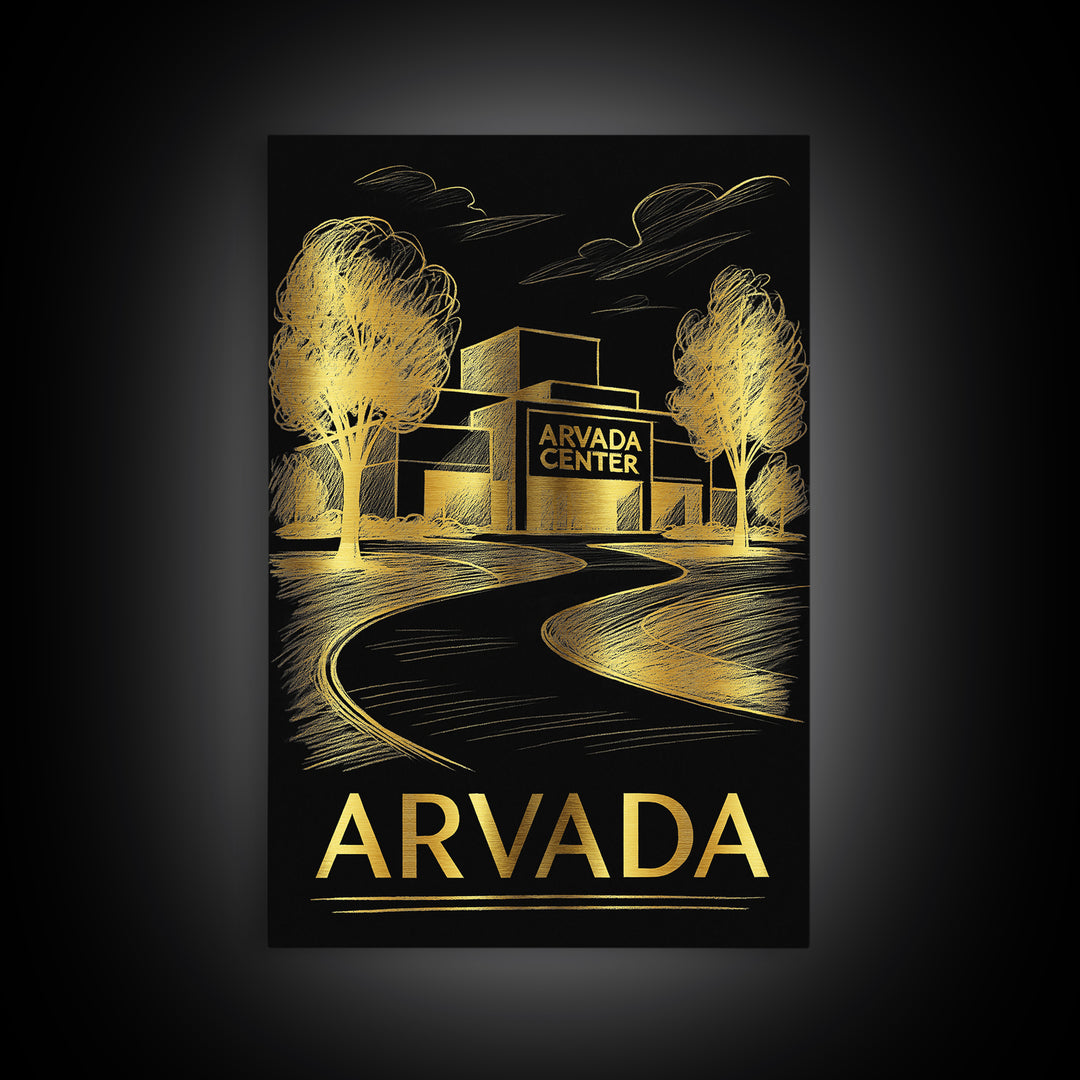Arvada Travel Poster, Framed Canvas Print, Dark Background Poster Art, Arvada Wall Art, Mid Century Wall Art, City Art Print, Poster Art