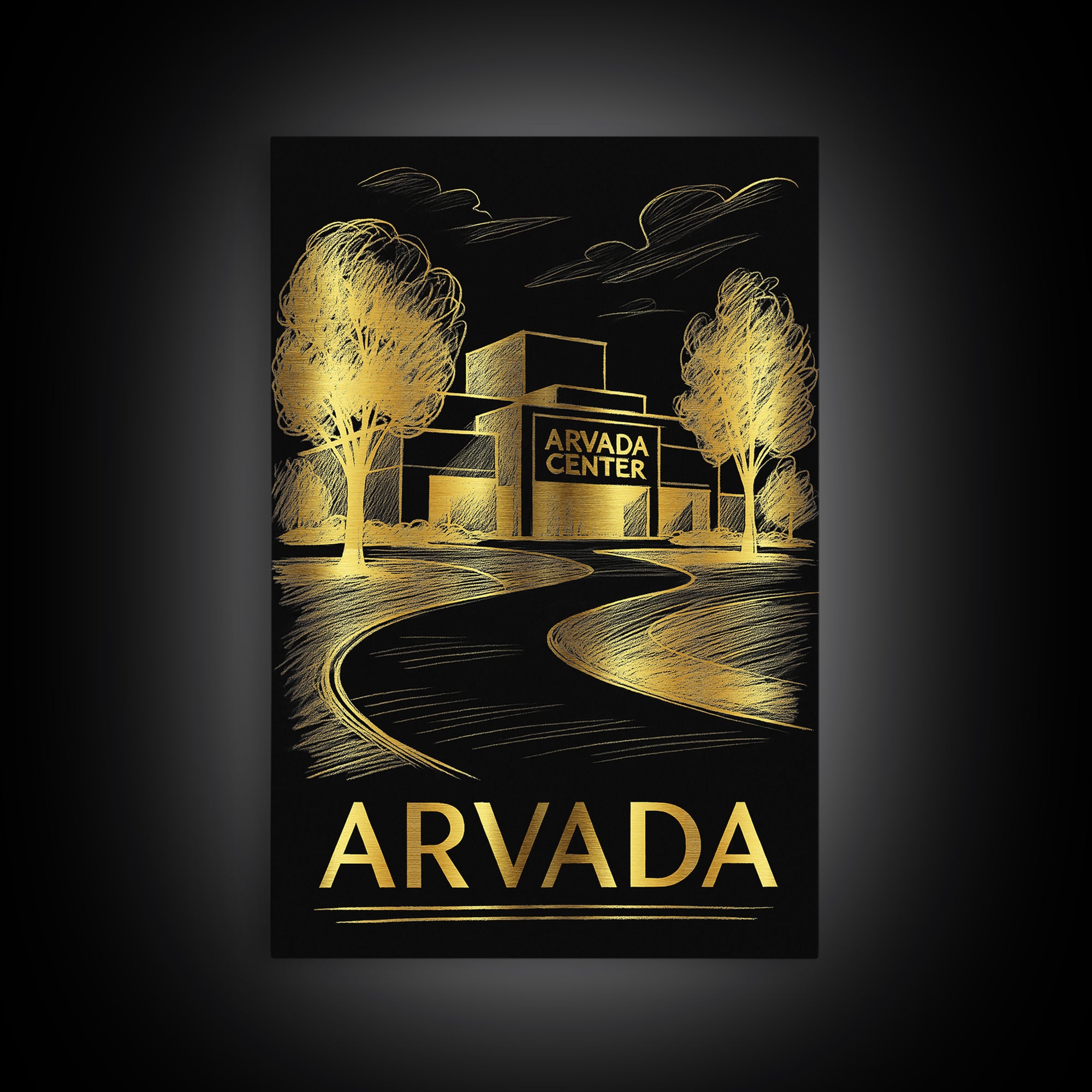 Arvada Travel Poster, Framed Canvas Print, Dark Background Poster Art, Arvada Wall Art, Mid Century Wall Art, City Art Print, Poster Art