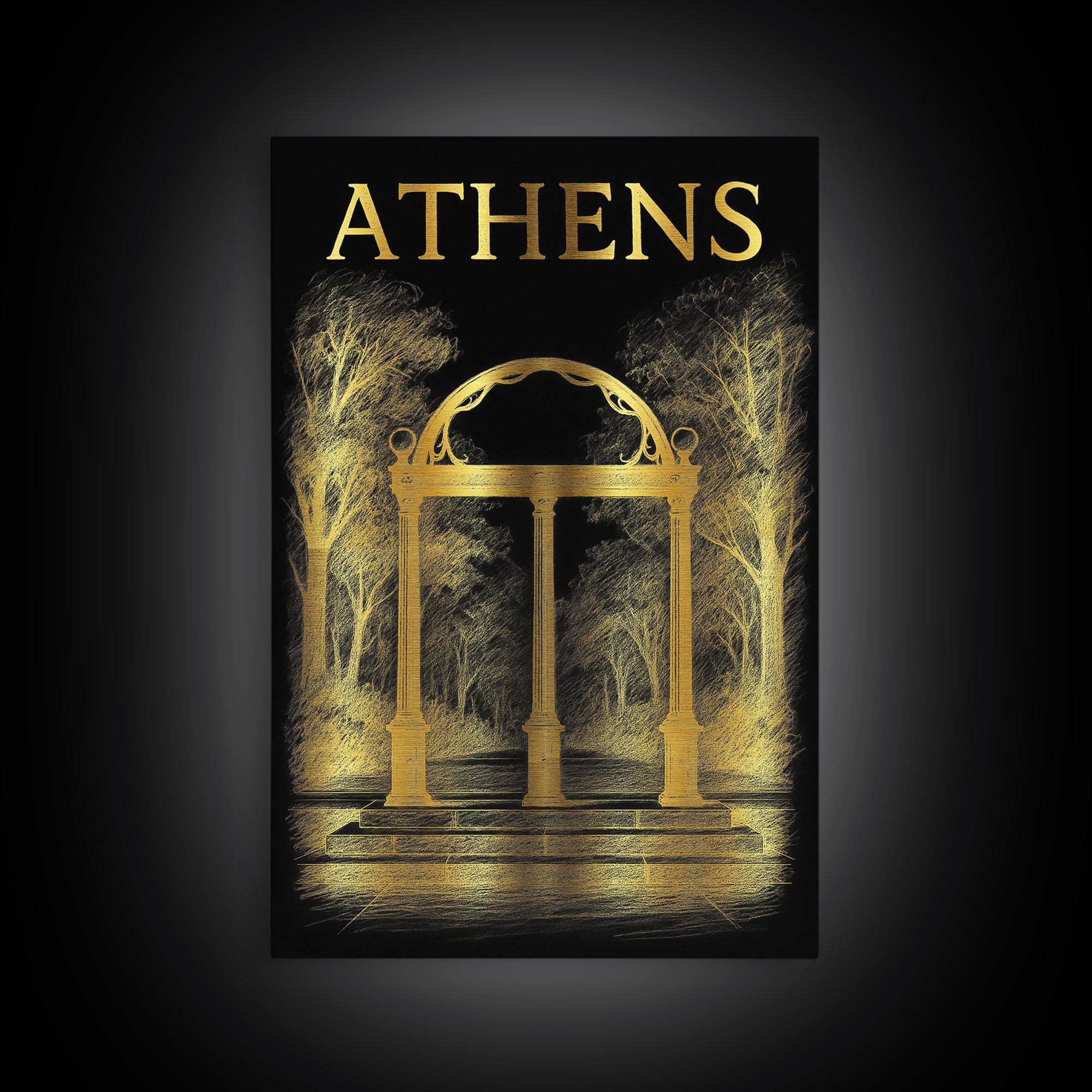 Athens Georgia Travel Poster, Canvas Print, Dark Background Poster Art, Athens Art Print, Mid Century Wall Art, Wall Decor, Travel Art Print