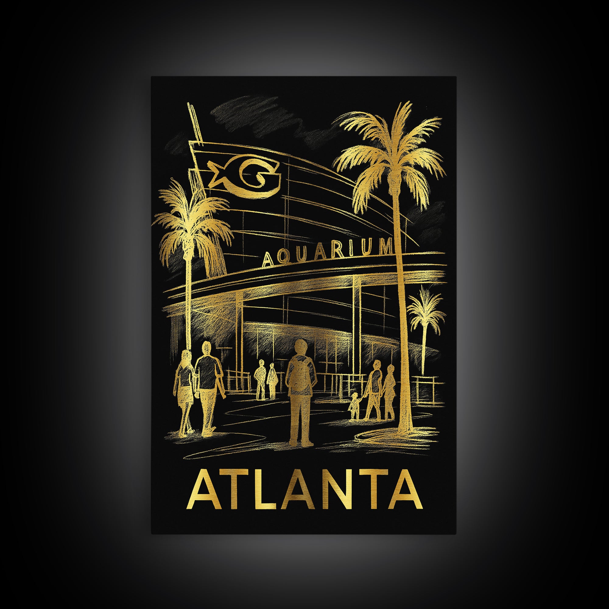Atlanta Travel Poster, Canvas Print, Dark Background Poster Art, Atlanta Poster Print, Travel Wall Decor, Modern Wall Decor, Art Print