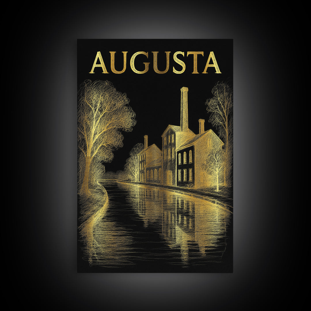 Augusta Georgia Travel Poster, Canvas Print, Elegant Gold City Art, Augusta Print, Watercolor Skyline Art, Travel Poster Set