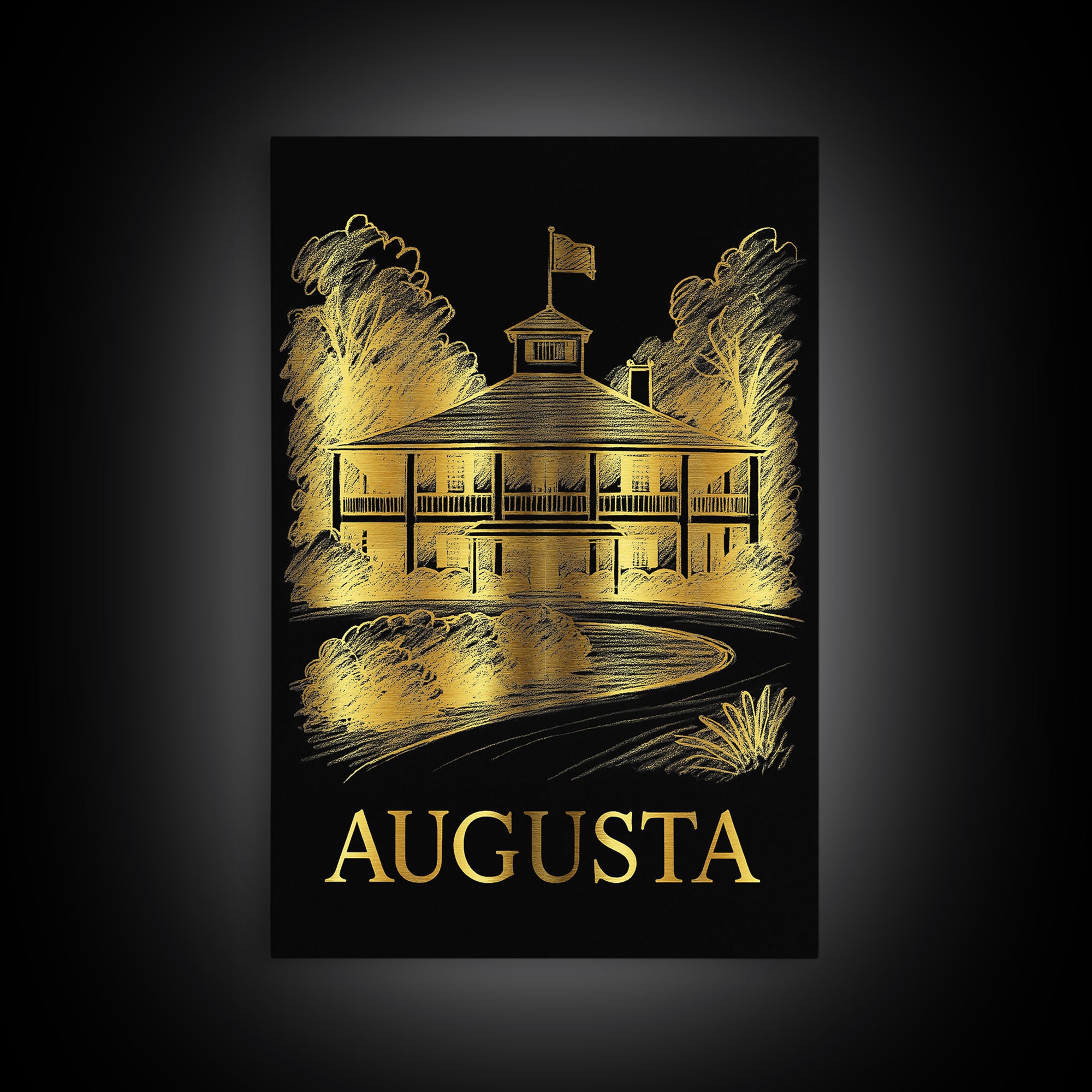 Augusta Travel Poster, Framed Canvas Print, Gold Sketch Wall Art, Augusta City Art, Wanderlust Decor, Travel Poster Art, Modern Wall Decor