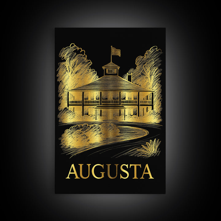 Augusta Travel Poster, Framed Canvas Print, Gold Sketch Wall Art, Augusta City Art, Wanderlust Decor, Travel Poster Art, Modern Wall Decor