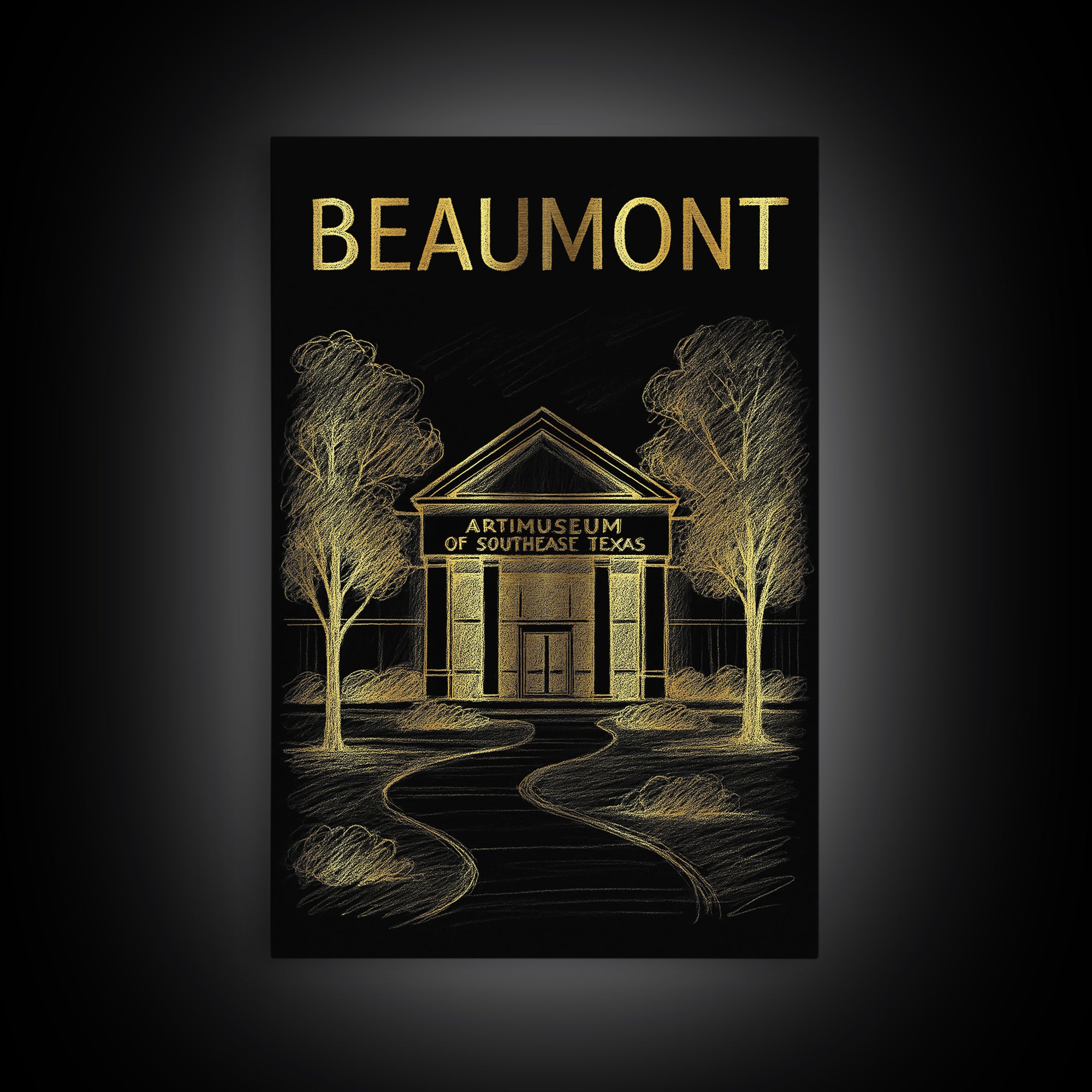 Beaumont Texas Travel Poster, Canvas Print, Gold Sketch Wall Art, Beaumont City Art, Wall Art, Travel Art Print, Wanderlust Decor