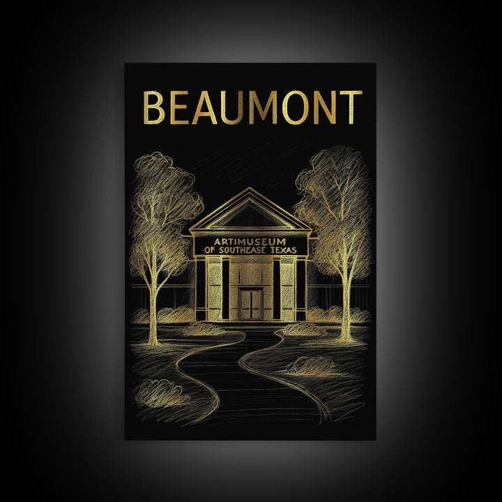 Beaumont Texas Travel Poster, Canvas Print, Gold Sketch Wall Art, Beaumont City Art, Wall Art, Travel Art Print, Wanderlust Decor