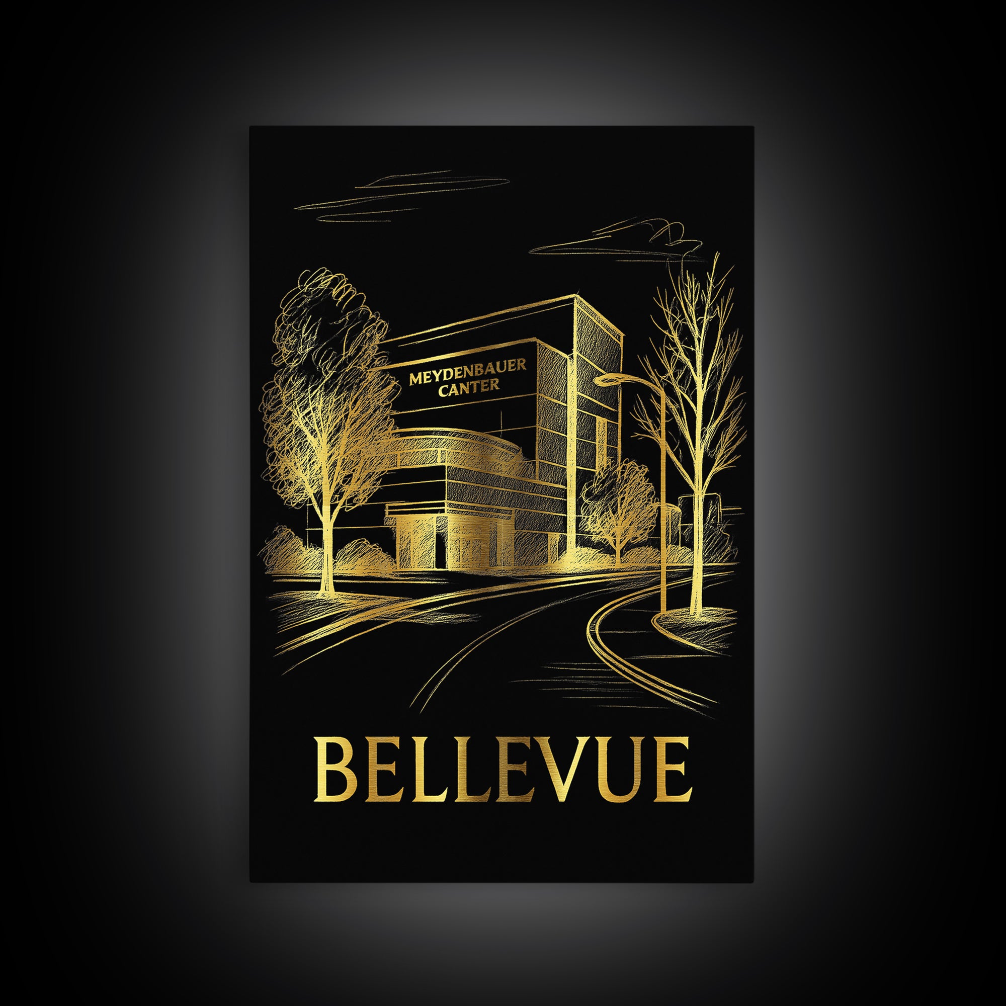 Bellevue Travel Poster, Canvas Print, Dark Background Poster Art, Bellevue Poster Print, Travel Poster Art, Travel Wall Art, Art Print