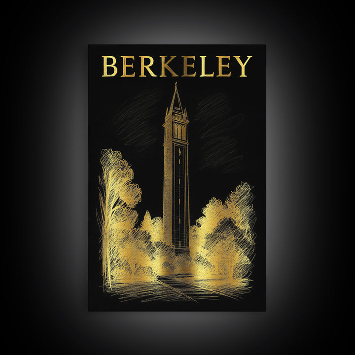 Berkeley California Travel Poster, Canvas Print, Black And Gold Line Art, Berkeley Wall Art, Retro Travel Print, Travel Poster Set
