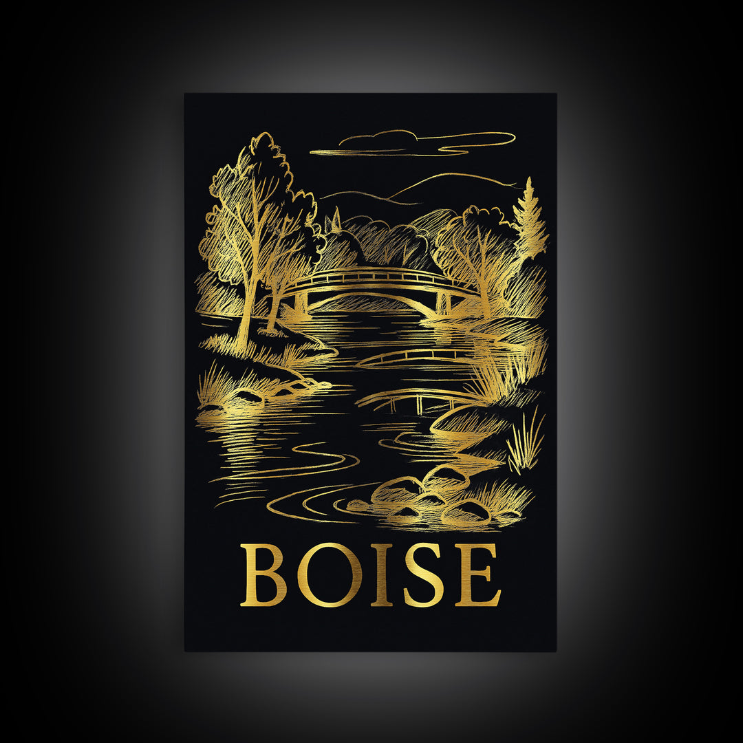 Boise Travel Poster, Canvas Print, Dark Background Poster Art, Boise Poster Print, Travel Wall Decor, Living Room Wall Art, Art Print