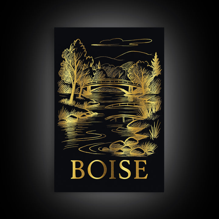 Boise Travel Poster, Canvas Print, Dark Background Poster Art, Boise Poster Print, Travel Wall Decor, Living Room Wall Art, Art Print