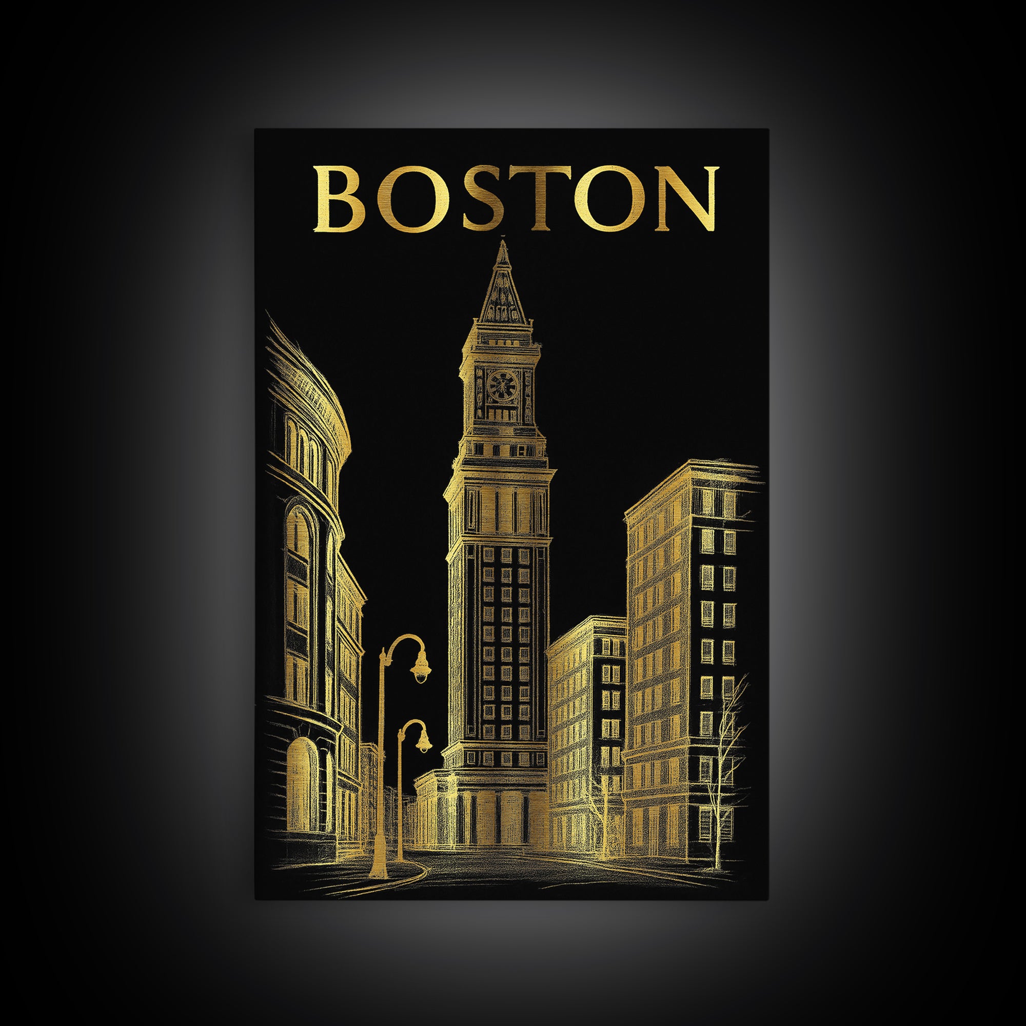 Boston Massachusetts Travel Poster, Canvas Print, Black And Gold Line Art, Boston Art Print, Wall Art, Fine Art Print, Wall Decor