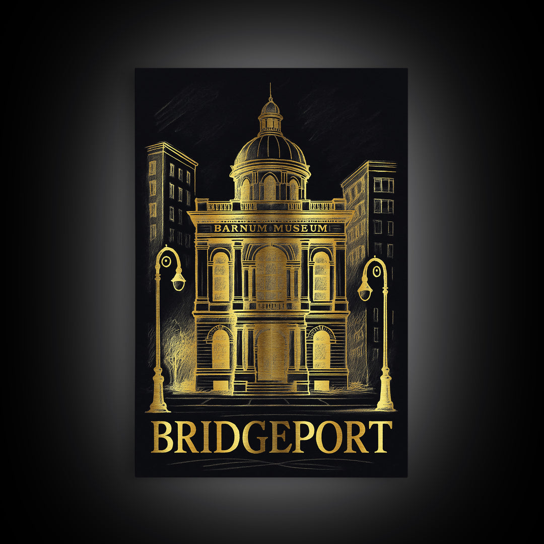 Bridgeport Travel Poster, Canvas Print, Black And Gold Line Art, Bridgeport Art Print, City Art Print, Travel Poster Art, Travel Poster Set