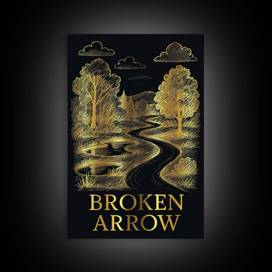 Broken Arrow Oklahoma Travel Poster, Canvas Print, Black And Gold Line Art, Broken Arrow Poster Print, City Travel Prints, Fine Art Print