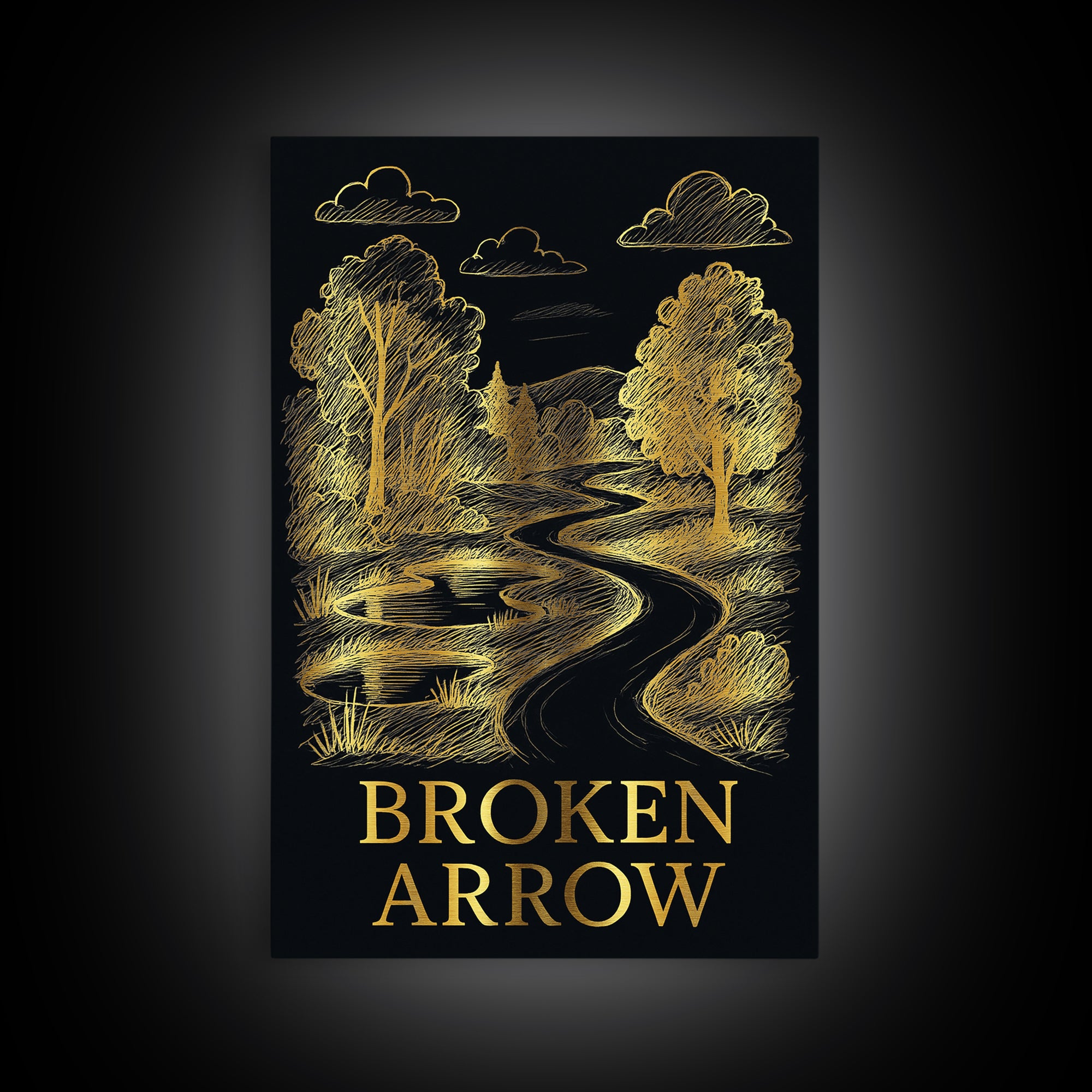 Broken Arrow Oklahoma Travel Poster, Canvas Print, Black And Gold Line Art, Broken Arrow Poster Print, City Travel Prints, Fine Art Print
