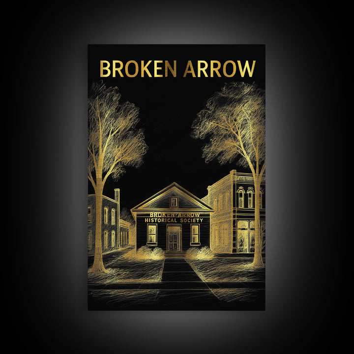Broken Arrow Travel Poster, Canvas Print, Black And Gold Line Art, Broken Arrow Travel Art, Travel Wall Decor, City Travel Prints