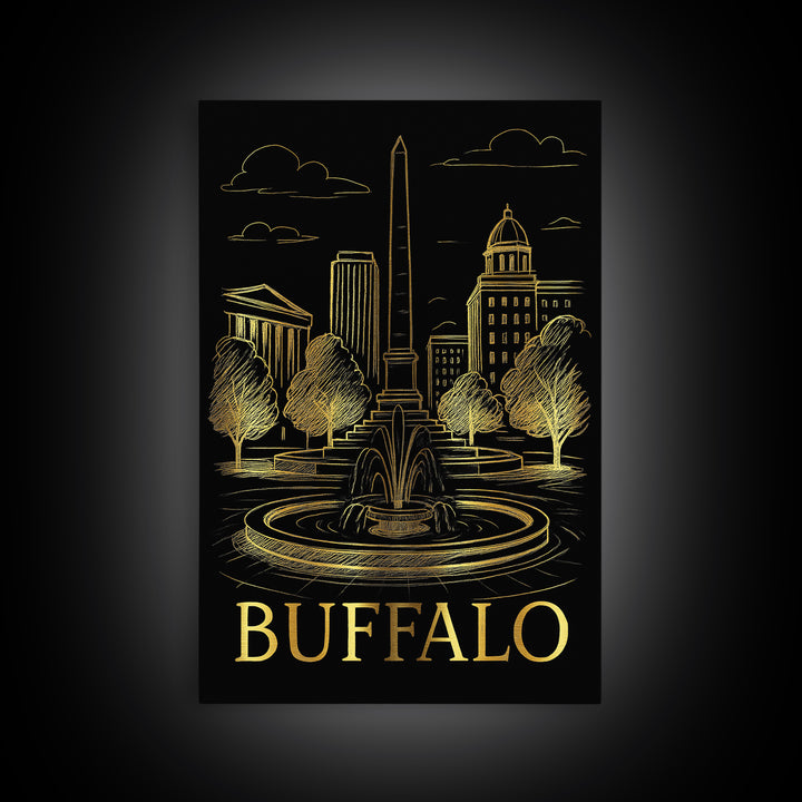 Buffalo Travel Poster, Framed Canvas Print, Dark Background Poster Art, Buffalo City Art, Home Office Decor, City Art Print, Travel Gift