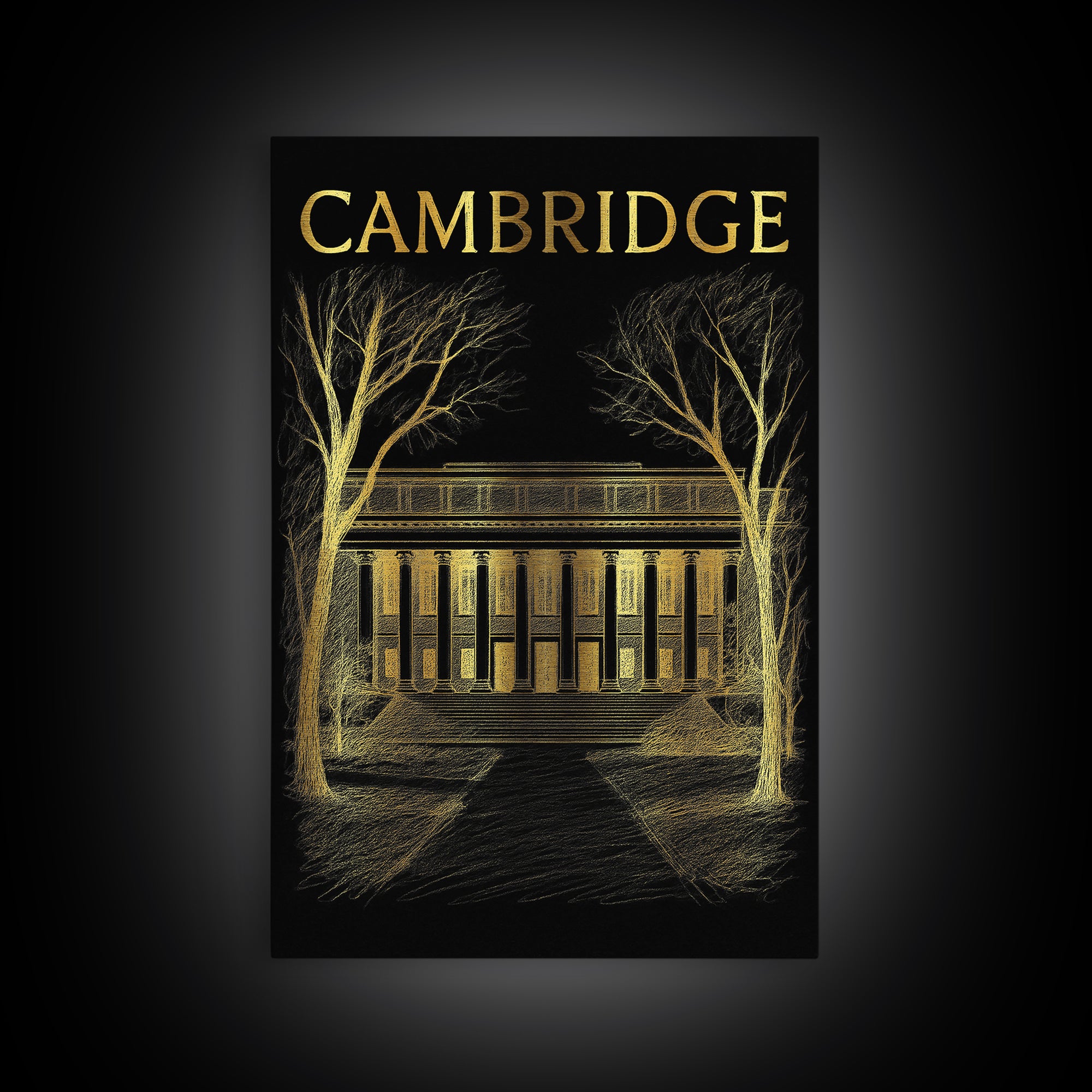 Cambridge Massachusetts Travel Poster, Canvas Print, Gold Sketch Wall Art, Cambridge Poster Print, Wall Decor, Travel Print, Poster Art