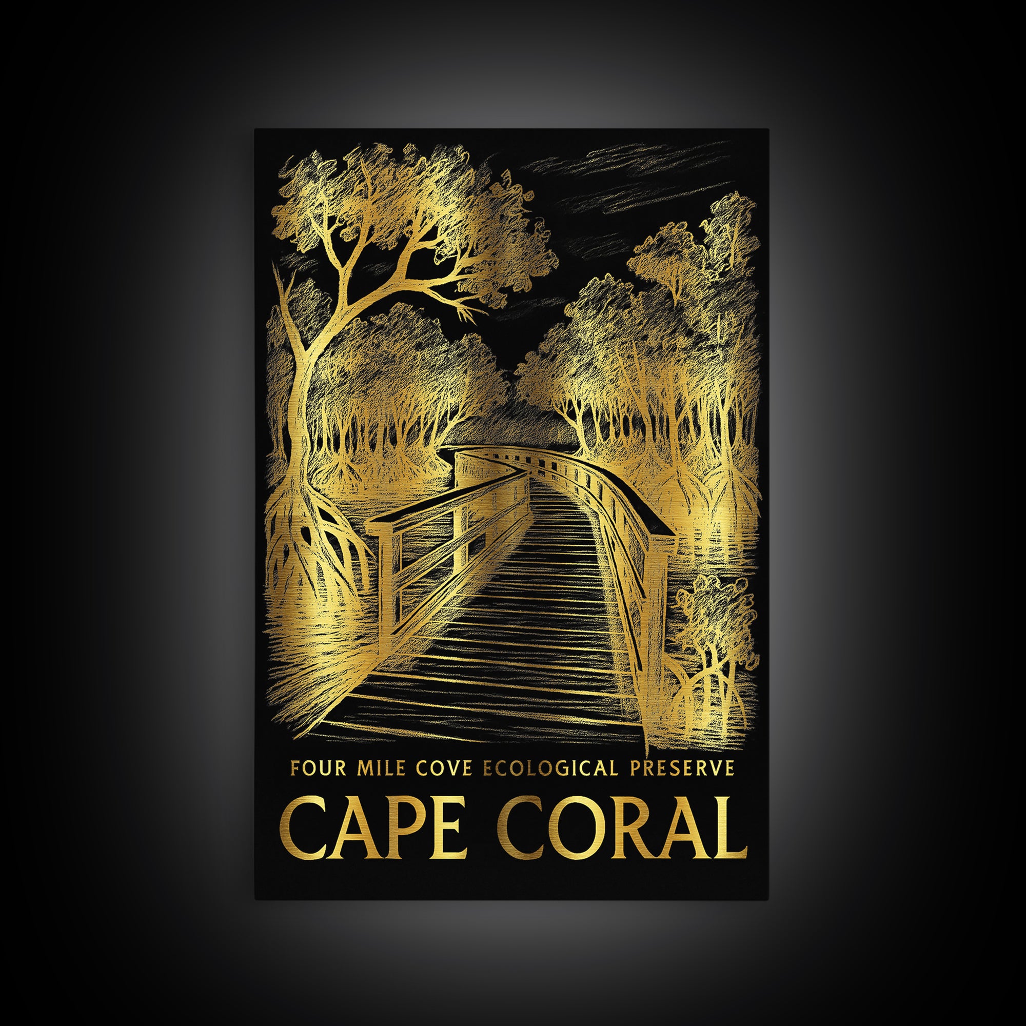 Cape Coral Travel Poster, Framed Canvas Print, Elegant Gold City Art, Cape Coral Poster Print, Travel Poster Art, Living Room Wall Art