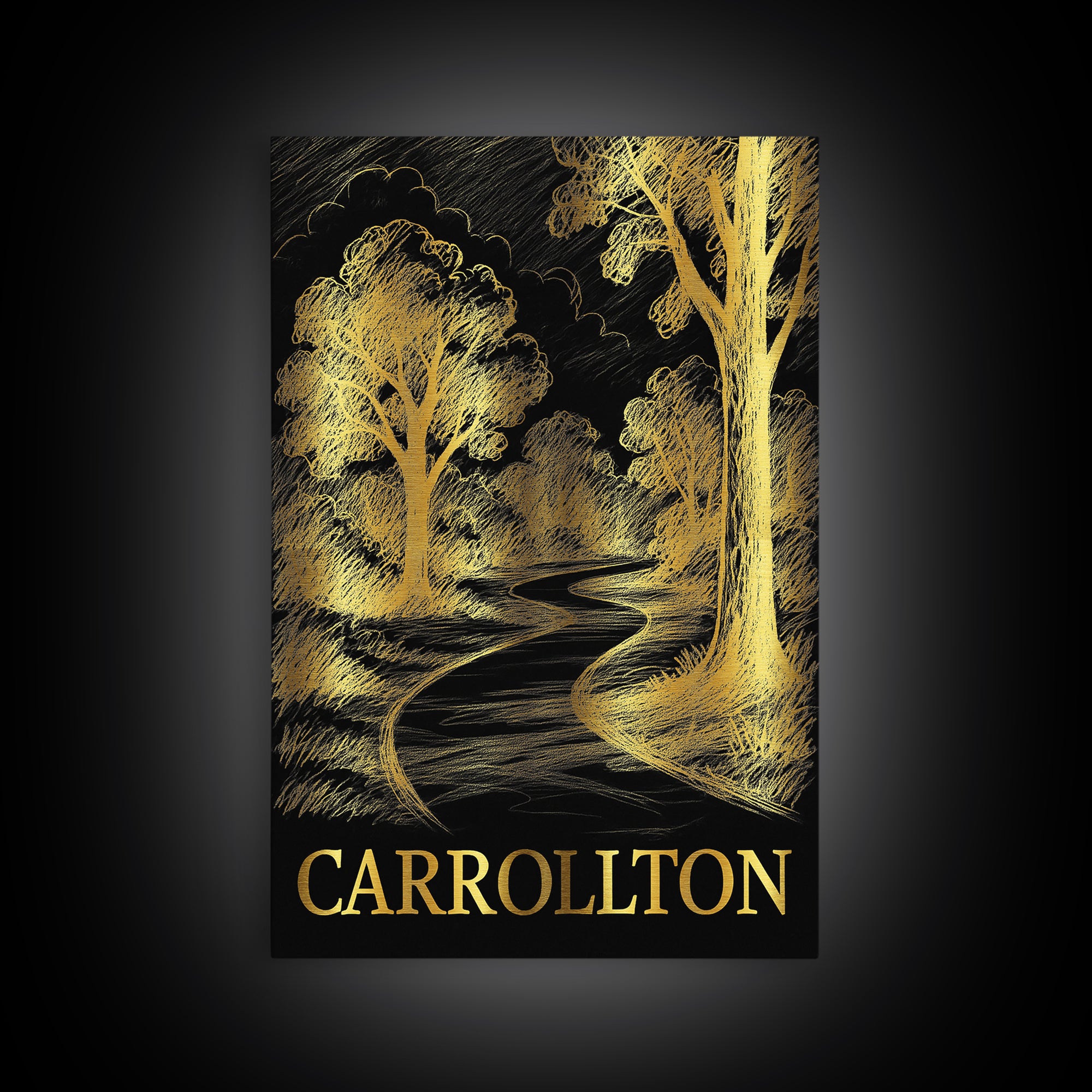 Carrollton Travel Poster, Canvas Print, Elegant Gold City Art, Carrollton Poster Print, City Art Print, Travel Wall Art, Home Office Decor