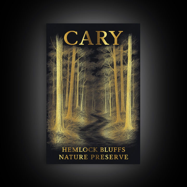 Cary North Carolina Travel Poster, Canvas Print, Black And Gold Line Art, Cary Travel Art, Vintage City Art, Travel Art Print, Wall Art