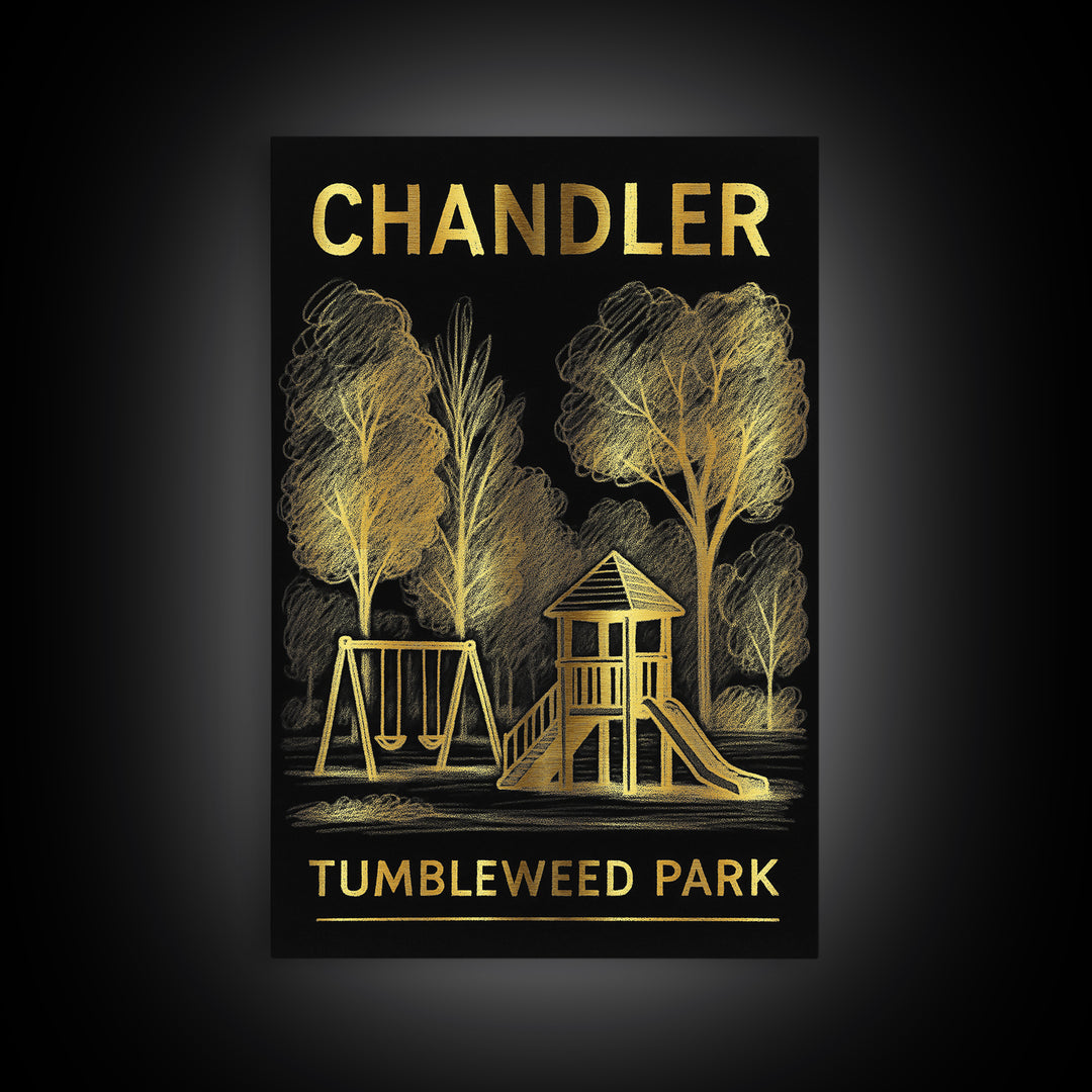 Chandler Arizona Travel Poster, Framed Canvas Print, Elegant Gold City Art, Chandler Travel Art, Retro Travel Print, Eclectic Wall Decor