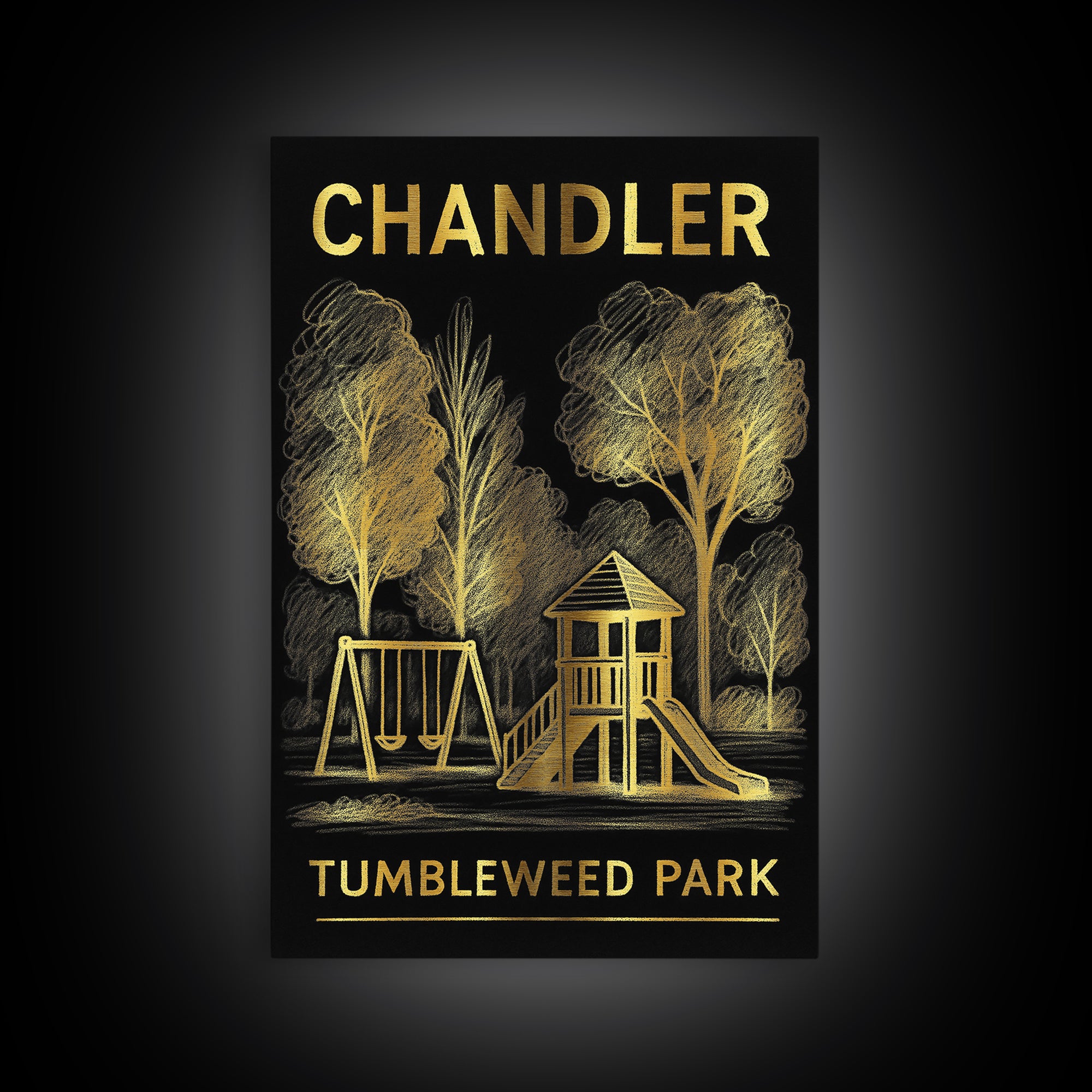 Chandler Arizona Travel Poster, Framed Canvas Print, Elegant Gold City Art, Chandler Travel Art, Retro Travel Print, Eclectic Wall Decor