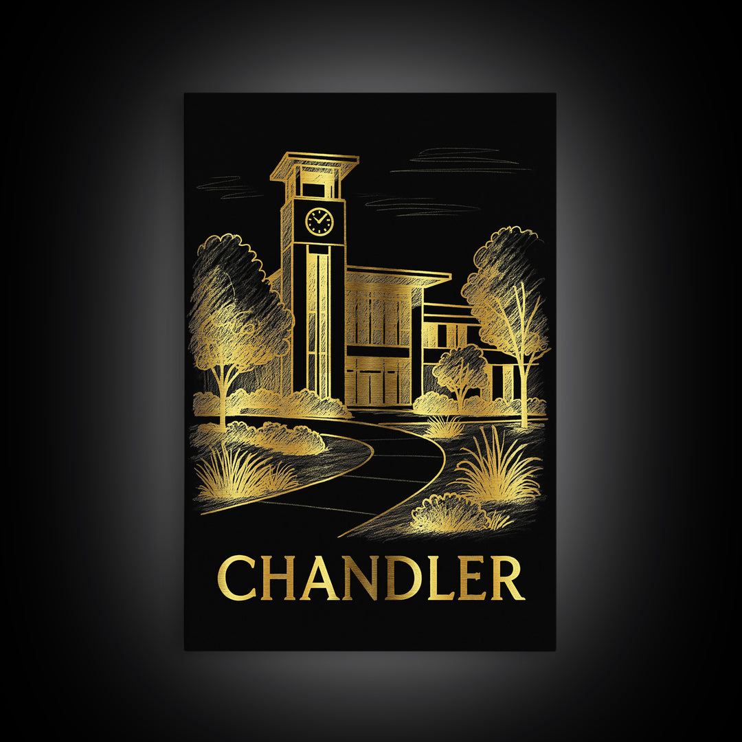 Chandler Travel Poster, Canvas Print, Elegant Gold City Art, Chandler Travel Art, Home Office Decor, Travel Poster Set, City Travel Prints