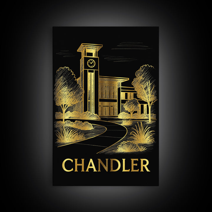 Chandler Travel Poster, Canvas Print, Elegant Gold City Art, Chandler Travel Art, Home Office Decor, Travel Poster Set, City Travel Prints
