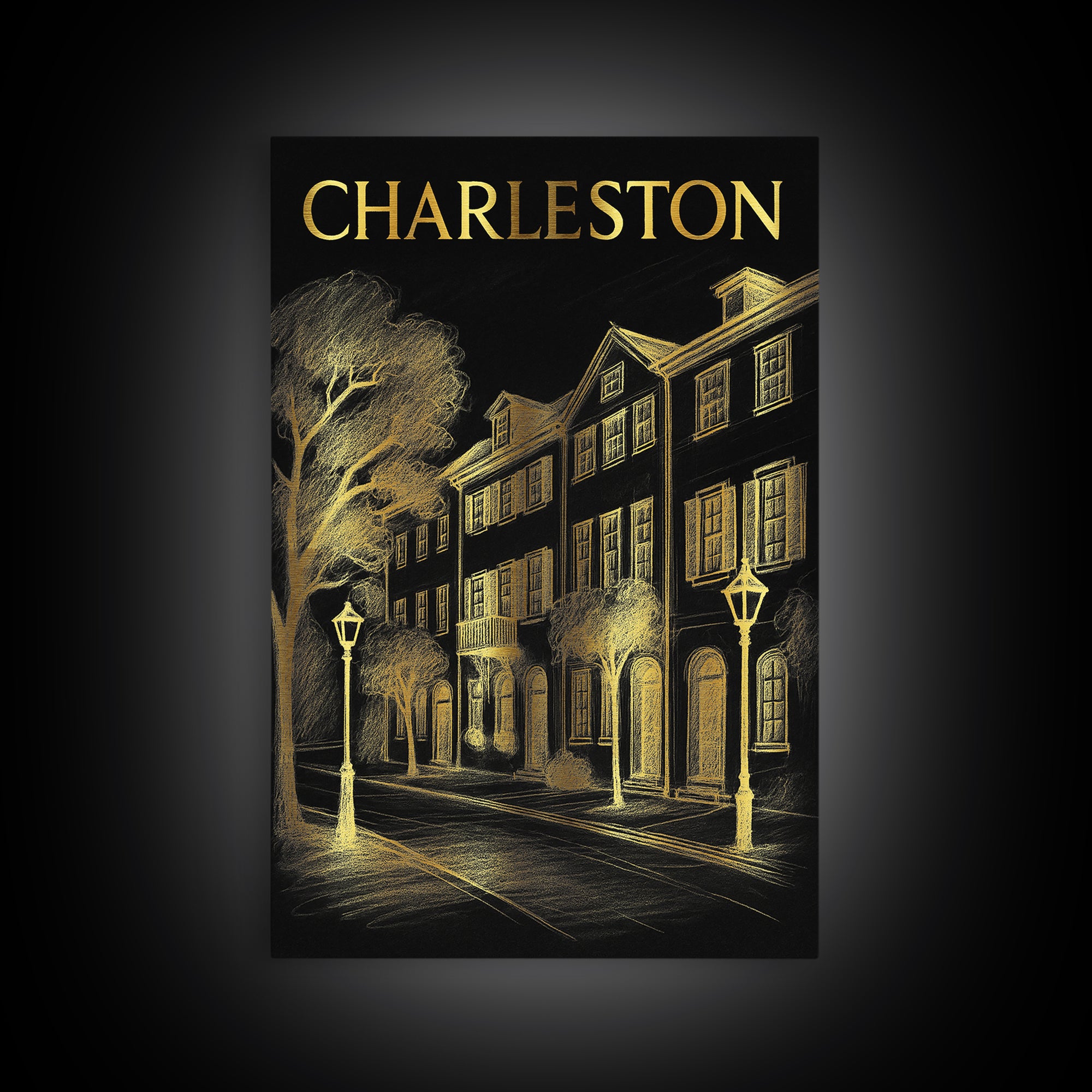 Charleston South Carolina Travel Poster, Canvas Print, Dark Background Poster Art, Charleston Art Print, Wall Art, Gift For Travelers