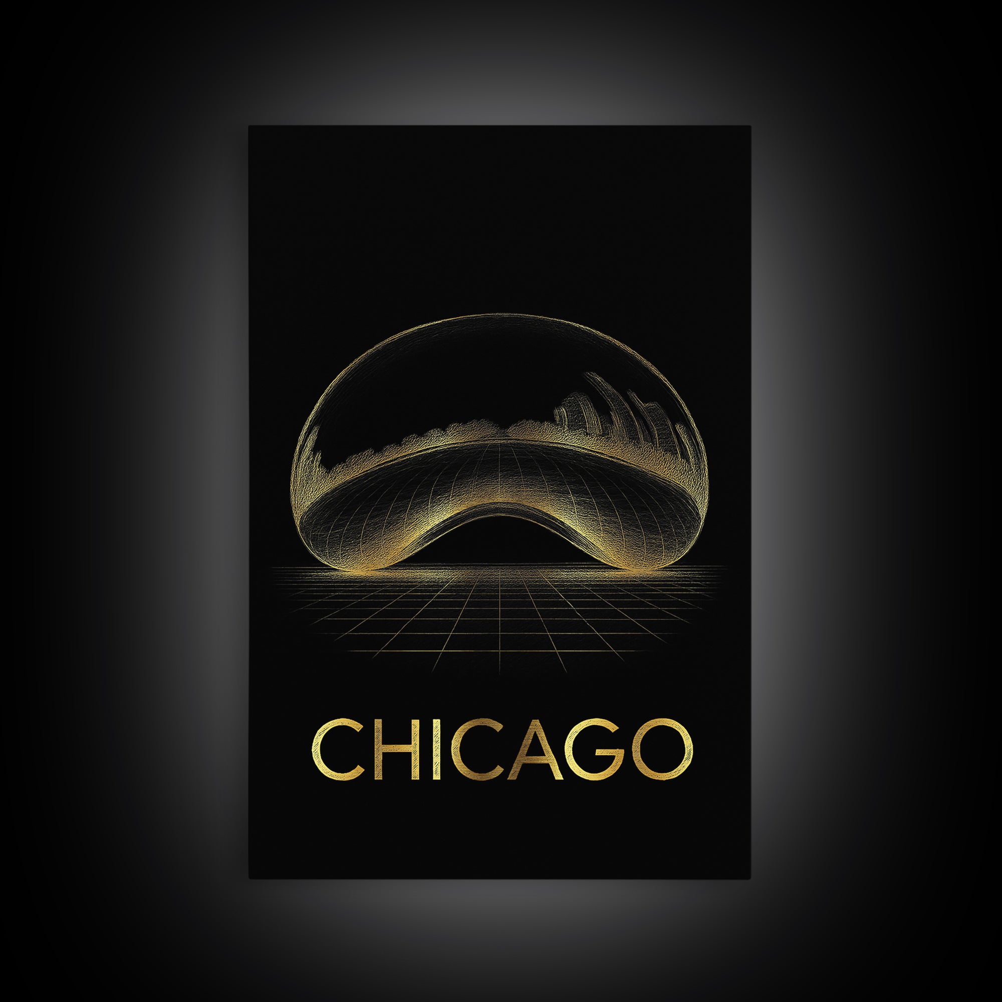 Chicago Travel Poster, Canvas Print, Gold Sketch Wall Art, Chicago Travel Art, Travel Art Print, Vintage Travel Art, Fine Art Print