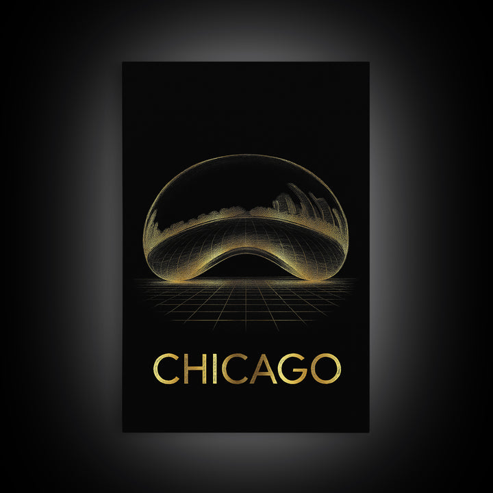 Chicago Travel Poster, Canvas Print, Gold Sketch Wall Art, Chicago Travel Art, Travel Art Print, Vintage Travel Art, Fine Art Print