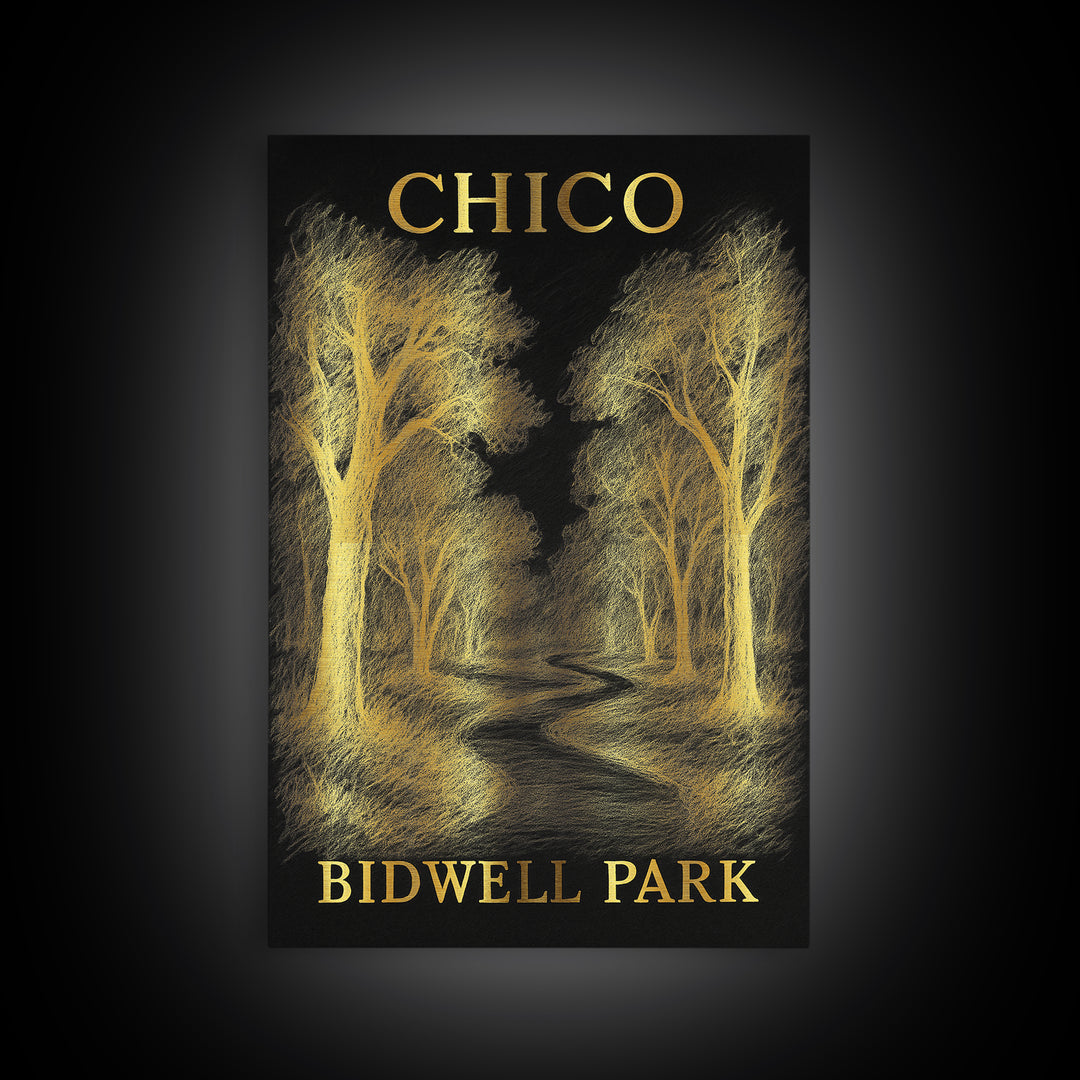 Chico California Travel Poster, Canvas Print, Black And Gold Line Art, Chico Wall Art, Wall Art, Vintage Travel Print, Travel Wall Art