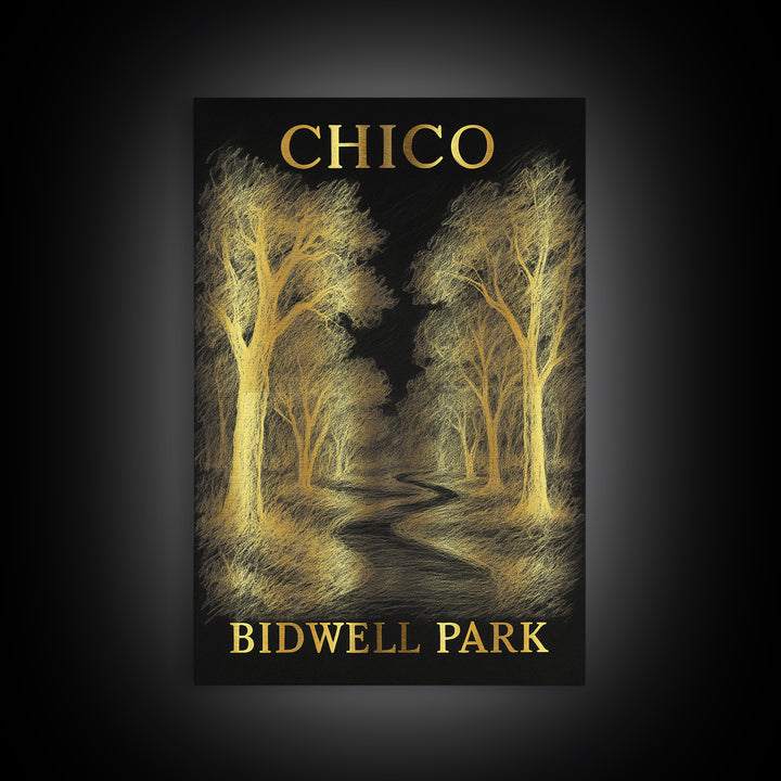 Chico California Travel Poster, Canvas Print, Black And Gold Line Art, Chico Wall Art, Wall Art, Vintage Travel Print, Travel Wall Art
