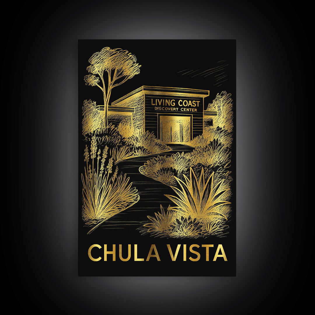 Chula Vista Travel Poster, Canvas Print, Black And Gold Line Art, Chula Vista Art Print, City Art Print, Mid Century Wall Art, Design 2