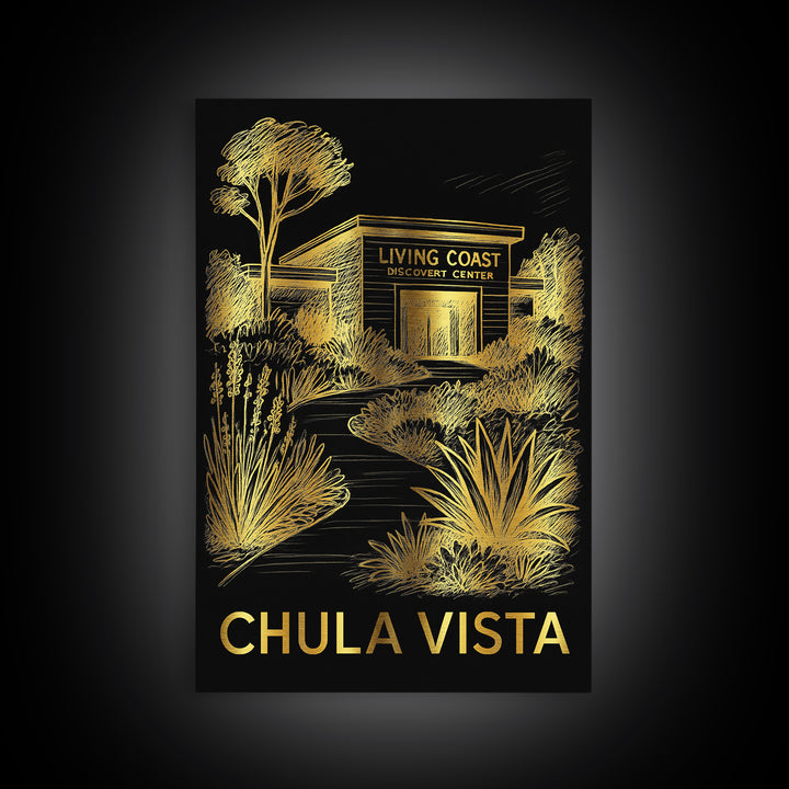 Chula Vista Travel Poster, Canvas Print, Black And Gold Line Art, Chula Vista Art Print, City Art Print, Mid Century Wall Art, Design 2
