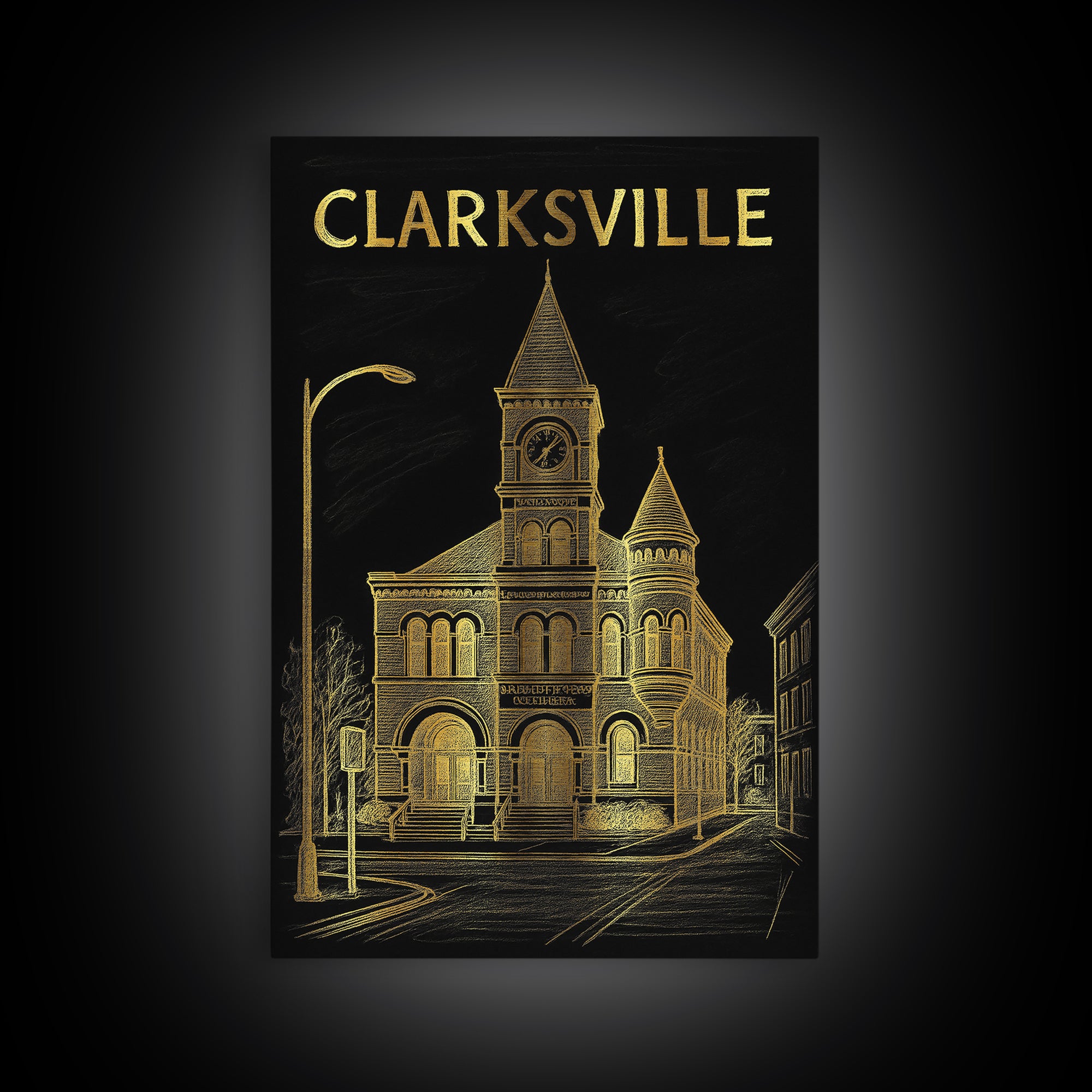 Clarksville Tennessee Travel Poster, Canvas Print, Gold Sketch Wall Art, Clarksville Travel Art, Wall Decor, City Travel Prints, Poster Art
