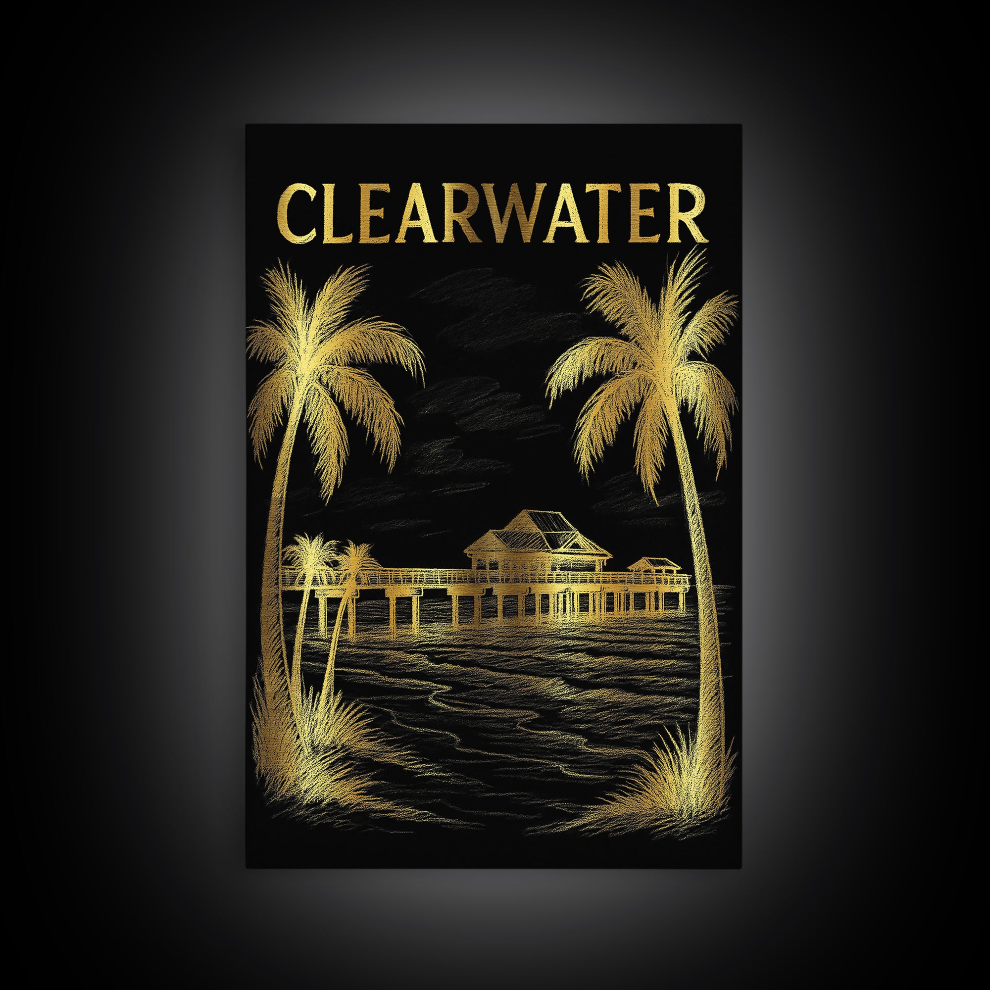 Clearwater Florida Travel Poster, Canvas Print, Dark Background Poster Art, Clearwater Poster Print, City Illustration, Vintage City Art