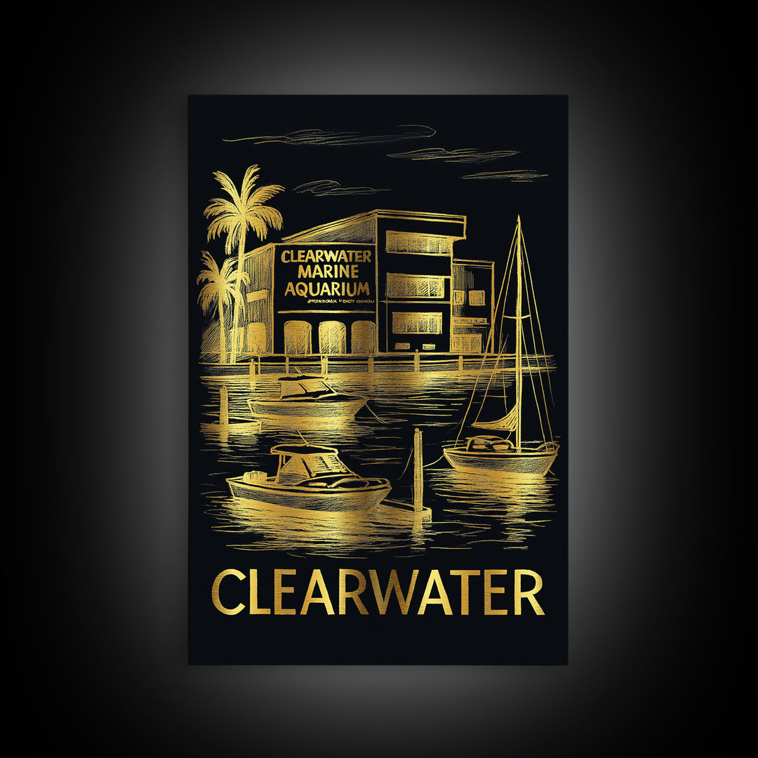 Clearwater Travel Poster, Canvas Print, Dark Background Poster Art, Clearwater Wall Art, Travel Wall Decor, City Travel Prints