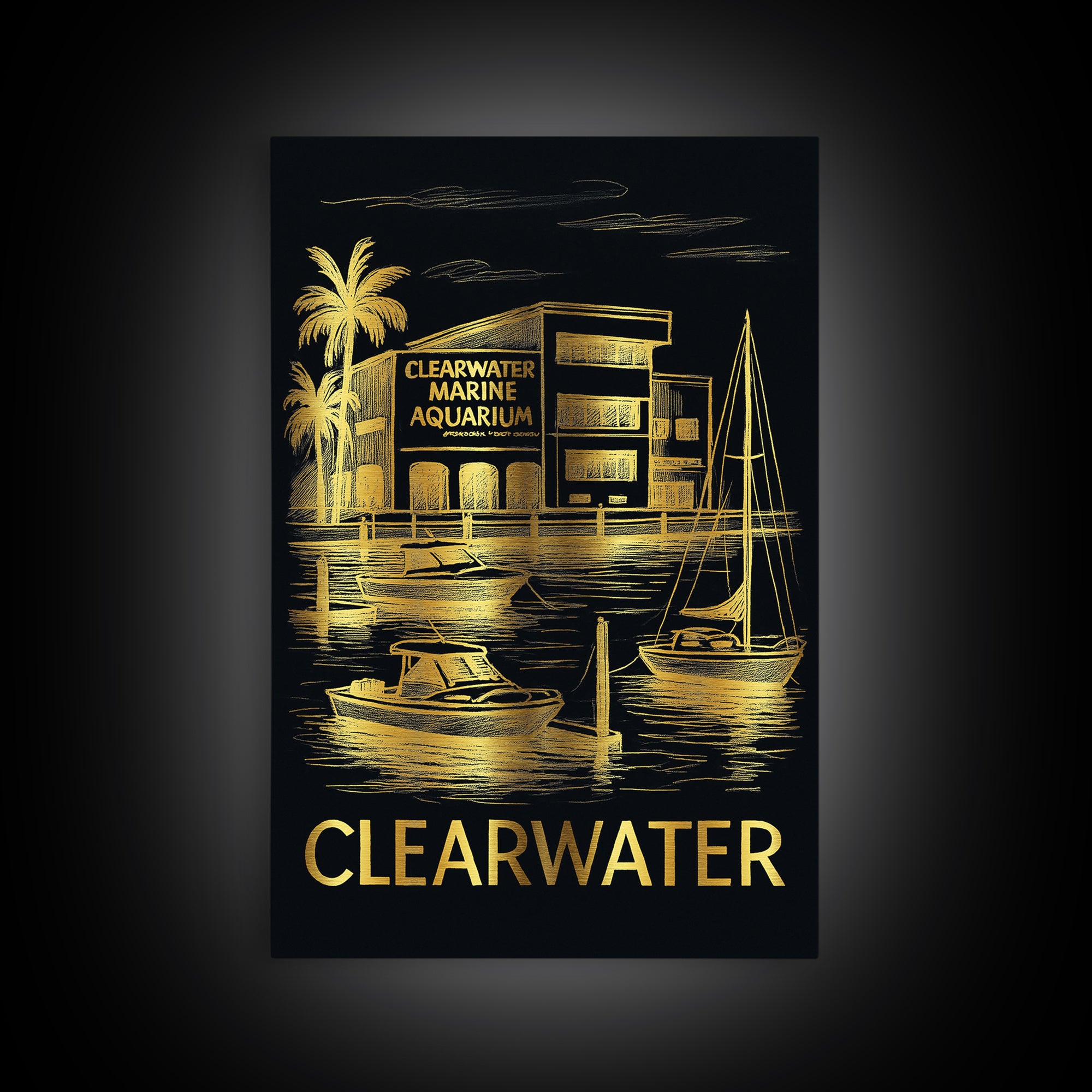 Clearwater Travel Poster, Canvas Print, Dark Background Poster Art, Clearwater Wall Art, Travel Wall Decor, City Travel Prints