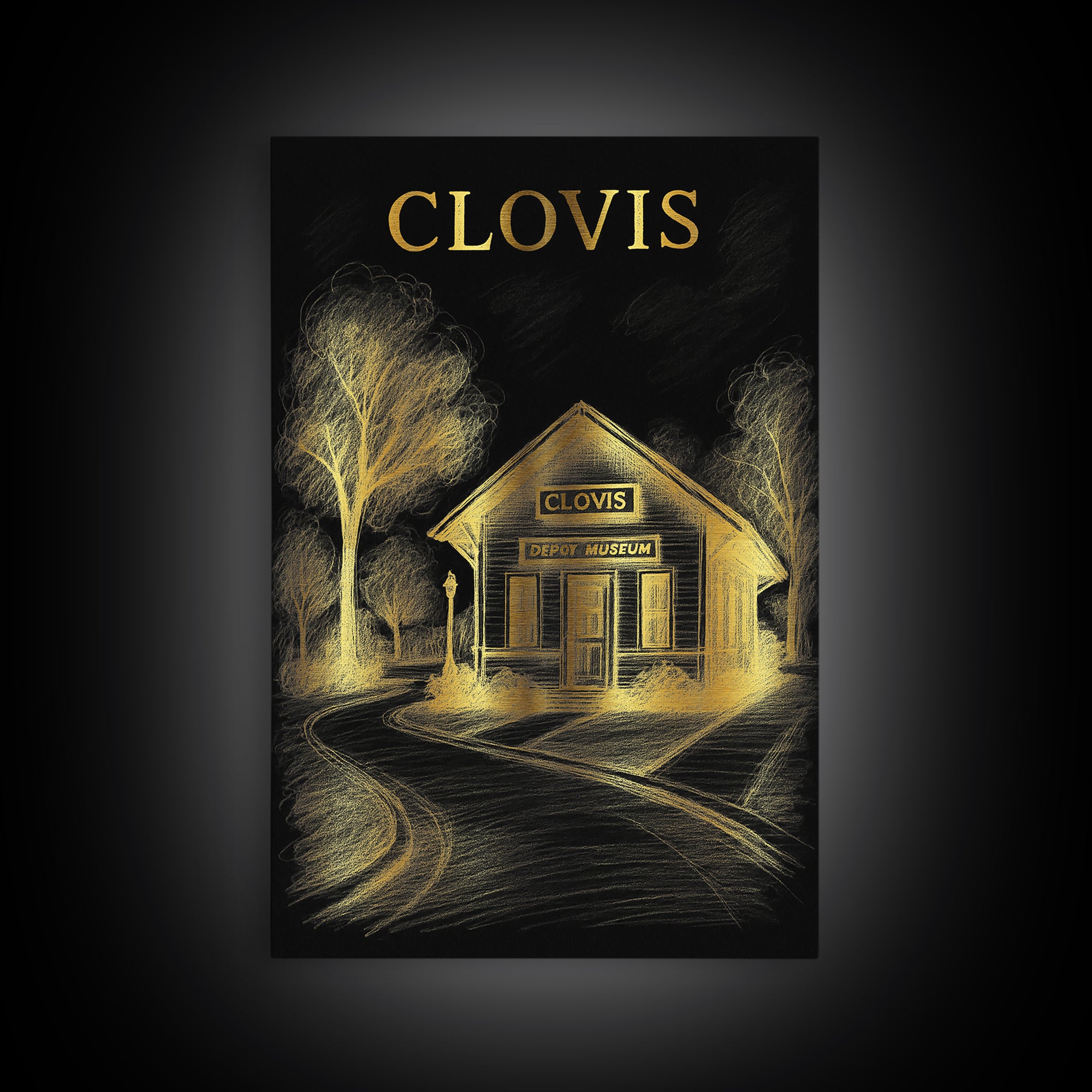 Clovis California Travel Poster, Canvas Print, Black And Gold Line Art, Clovis Poster Print, Wall Decor, Travel Wall Art, Wall Art