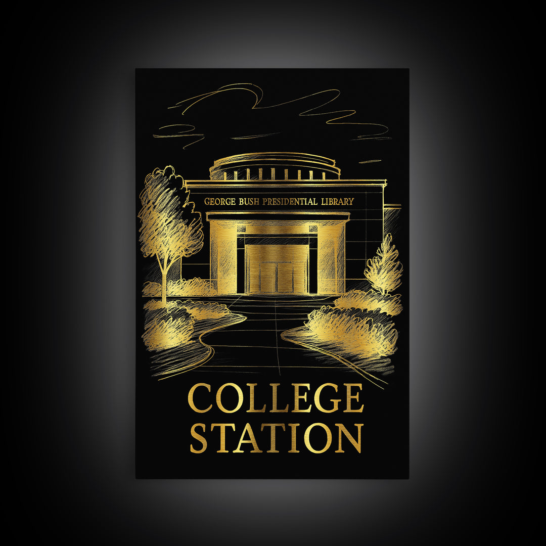 College Station Travel Poster, Canvas Print, Dark Background Poster Art, College Station Wall Art, Eclectic Wall Decor, Travel Wall Art