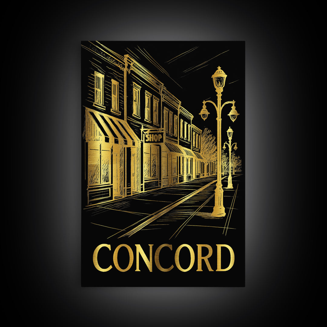 Concord Travel Poster, Canvas Print, Dark Background Poster Art, Concord Wall Art, Retro Travel Print, Living Room Wall Art, Wall Art