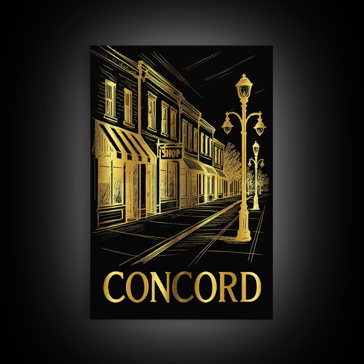 Concord Travel Poster, Canvas Print, Dark Background Poster Art, Concord Wall Art, Retro Travel Print, Living Room Wall Art, Wall Art