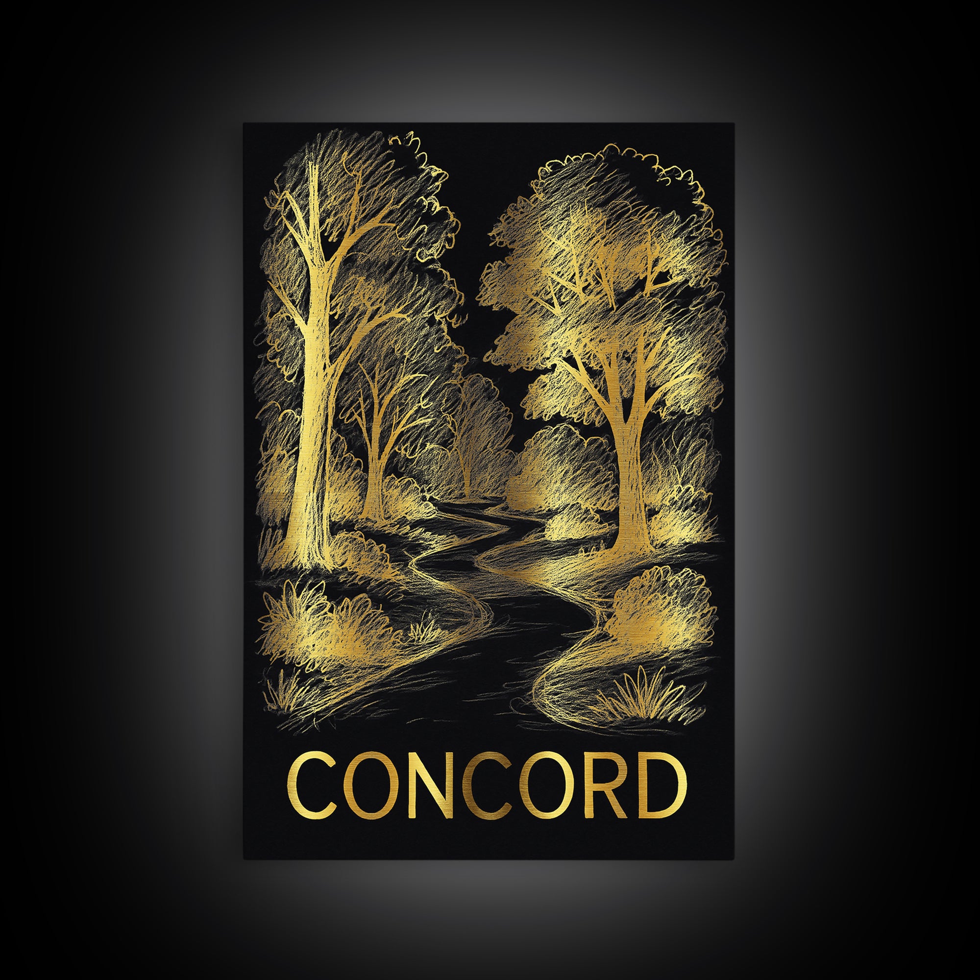 Concord Travel Poster, Canvas Print, Elegant Gold City Art, Concord Travel Art, City Illustration, Wanderlust Decor, Travel Art Print