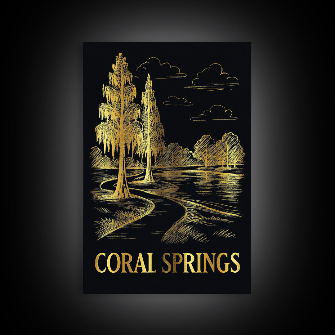 Coral Springs Travel Poster, Canvas Print, Dark Background Poster Art, Coral Springs Wall Art, Eclectic Wall Decor, Gift For Travelers
