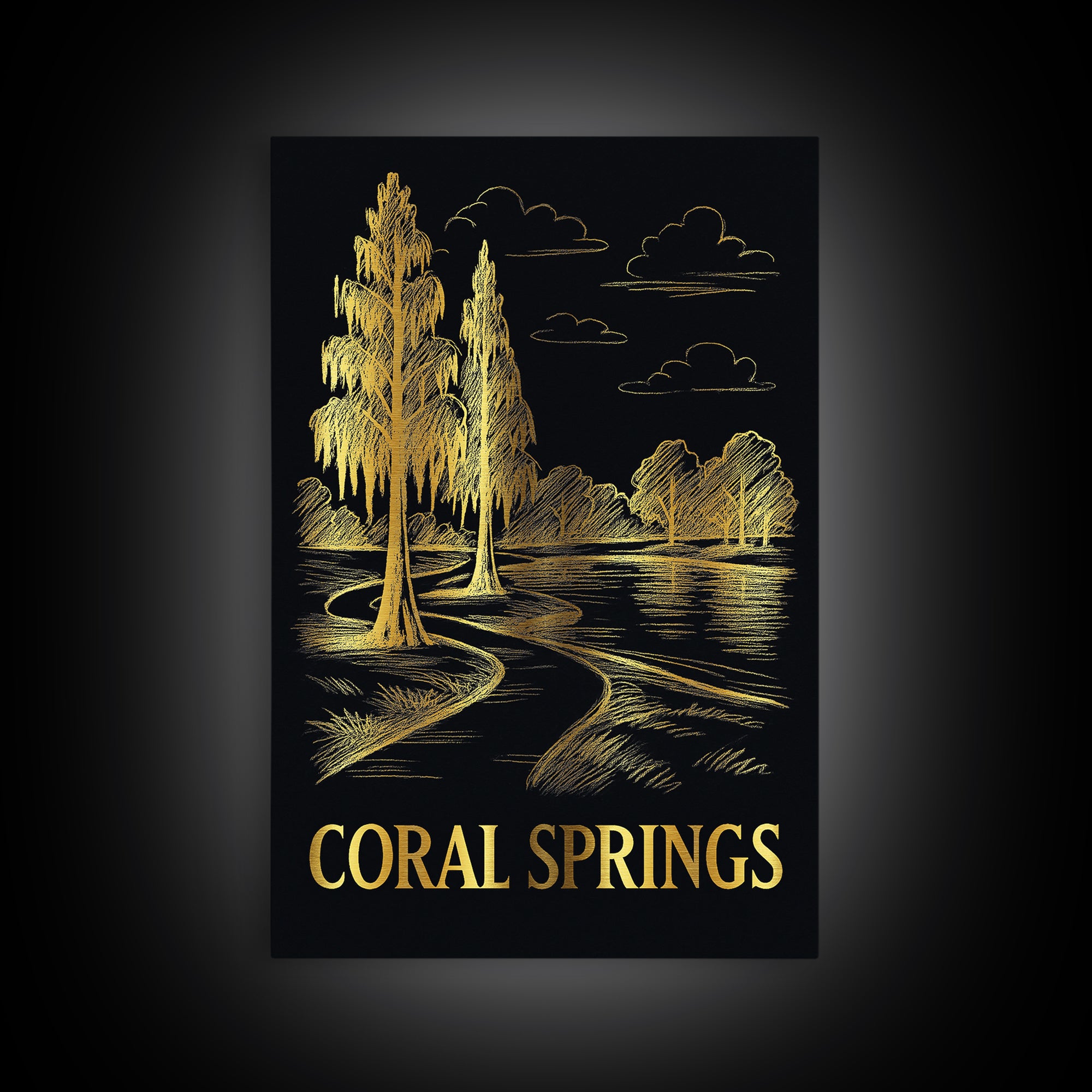 Coral Springs Travel Poster, Canvas Print, Dark Background Poster Art, Coral Springs Wall Art, Eclectic Wall Decor, Gift For Travelers