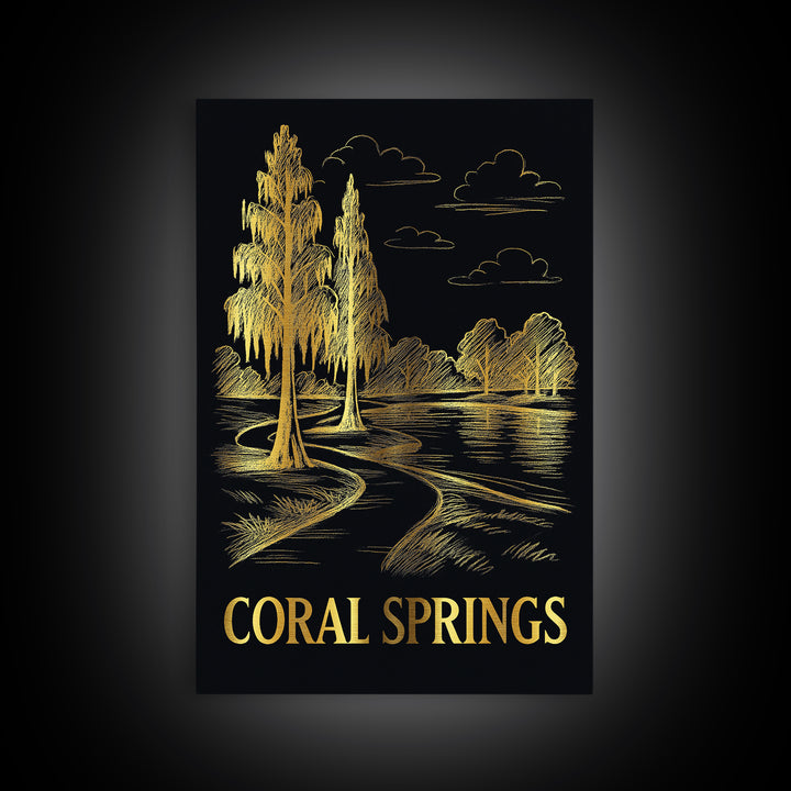 Coral Springs Travel Poster, Canvas Print, Dark Background Poster Art, Coral Springs Wall Art, Eclectic Wall Decor, Gift For Travelers