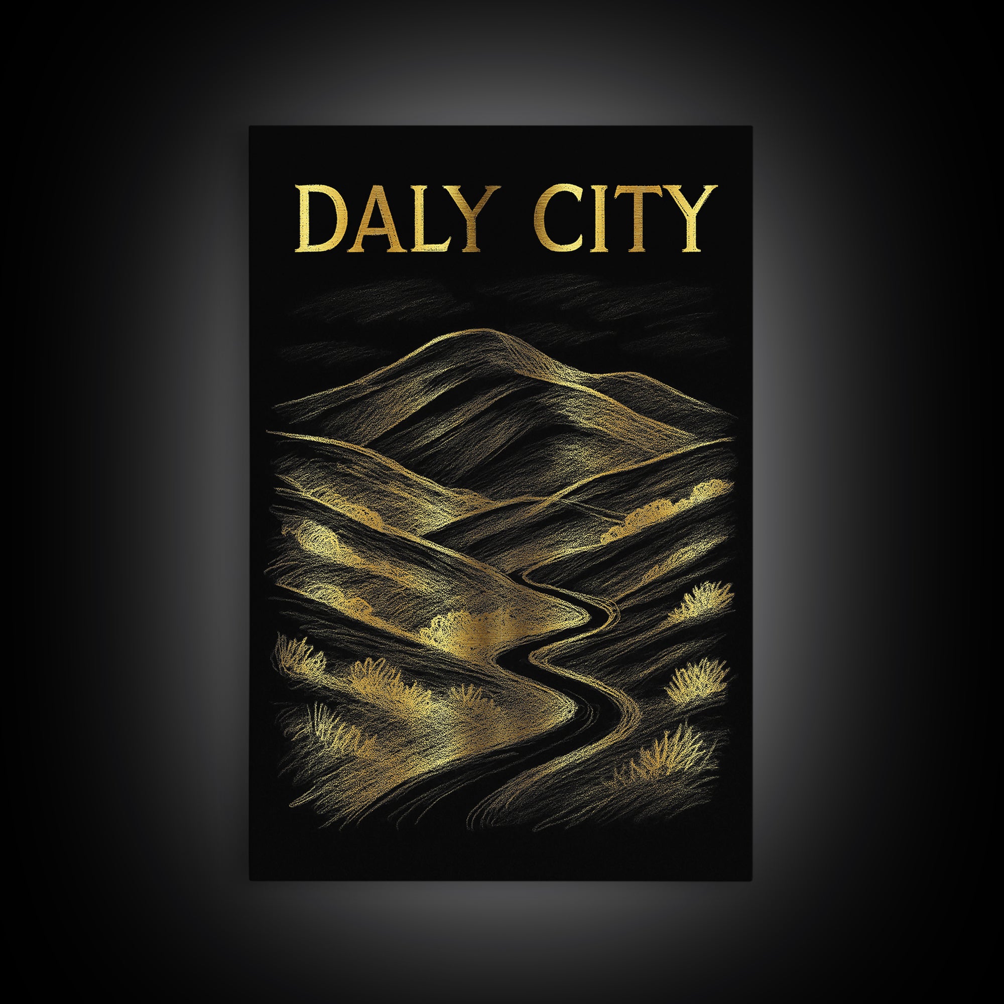 Daly City California Travel Poster, Canvas Print, Dark Background Poster Art, Daly City Art Print, Gift For Travelers, Travel Wall Decor