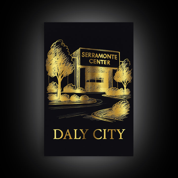 Daly City Travel Poster, Canvas Print, Gold Sketch Wall Art, Daly City Art Print, Travel Poster Set, City Travel Prints, Vintage City Poster
